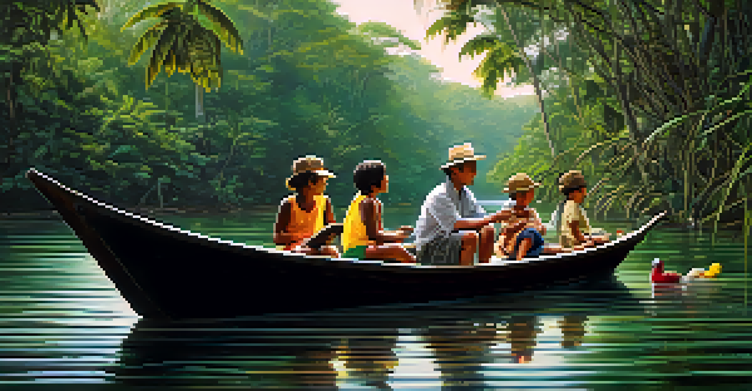 A family learning about wildlife during a boat tour in the Amazon River.
