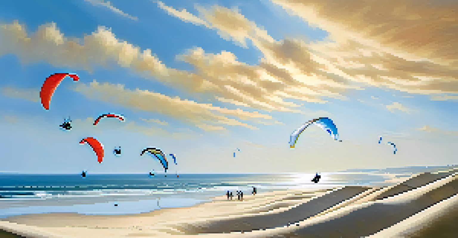 Paragliders launching from the dunes of Jericoacoara, with the ocean and sand below, under a clear blue sky.