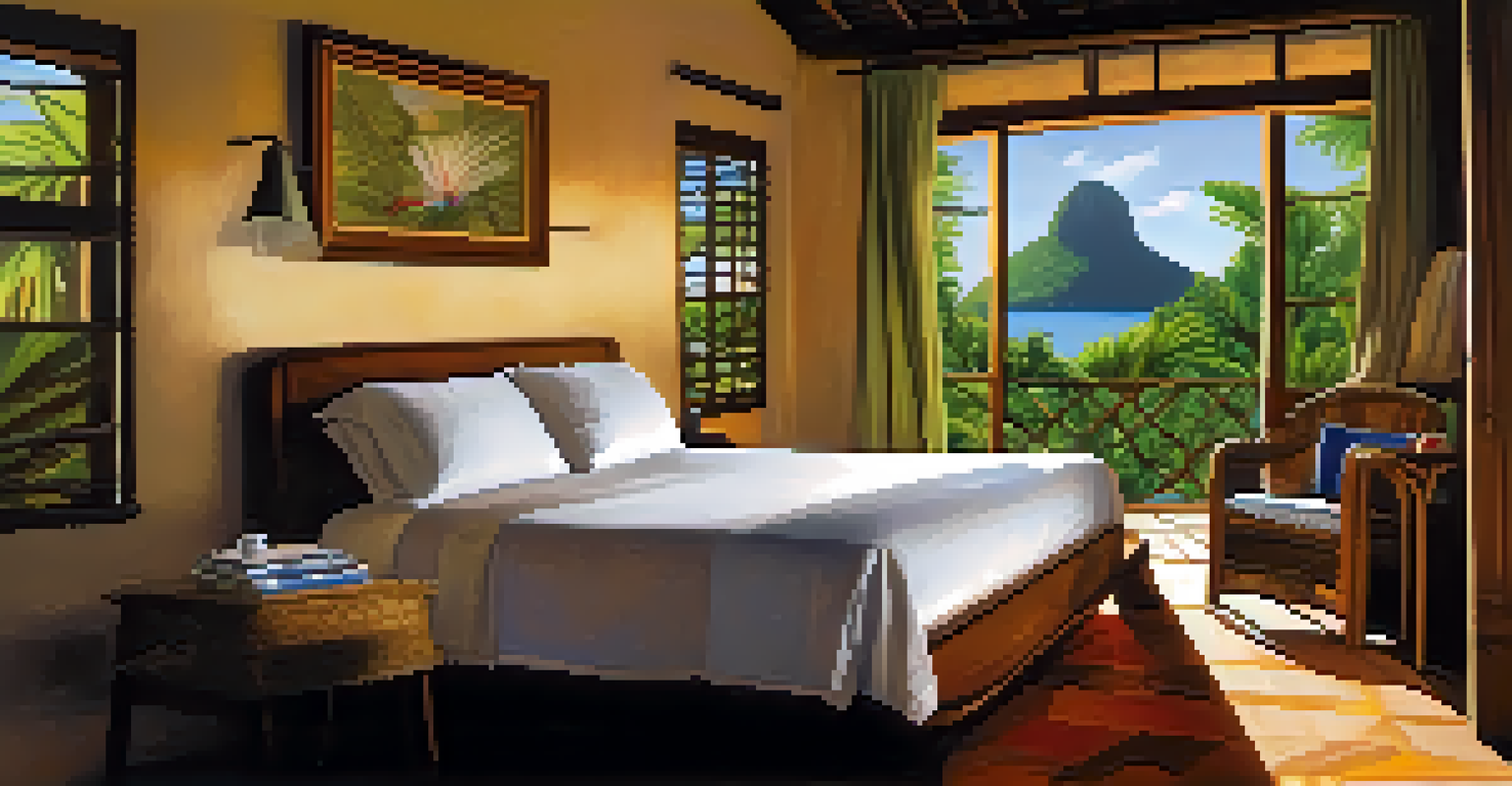 A cozy hotel room in Brazil with a mosquito net over the bed, screened windows, and tropical decor.