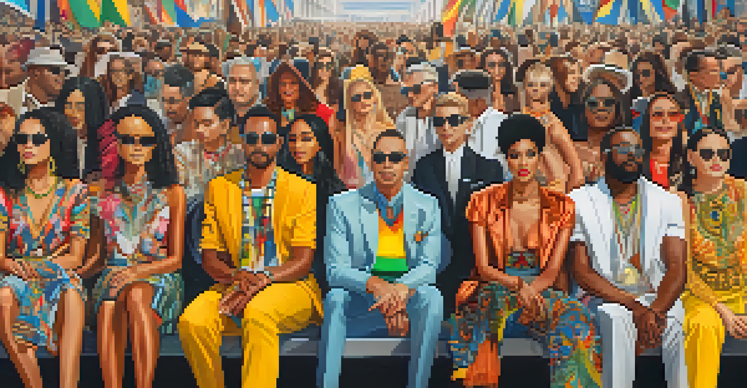 A diverse crowd at São Paulo Fashion Week, showcasing a range of styles and cultures in a vibrant atmosphere.