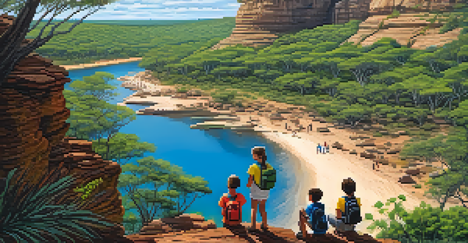 Children engaging in a scavenger hunt on a scenic trail in Chapada Diamantina National Park.
