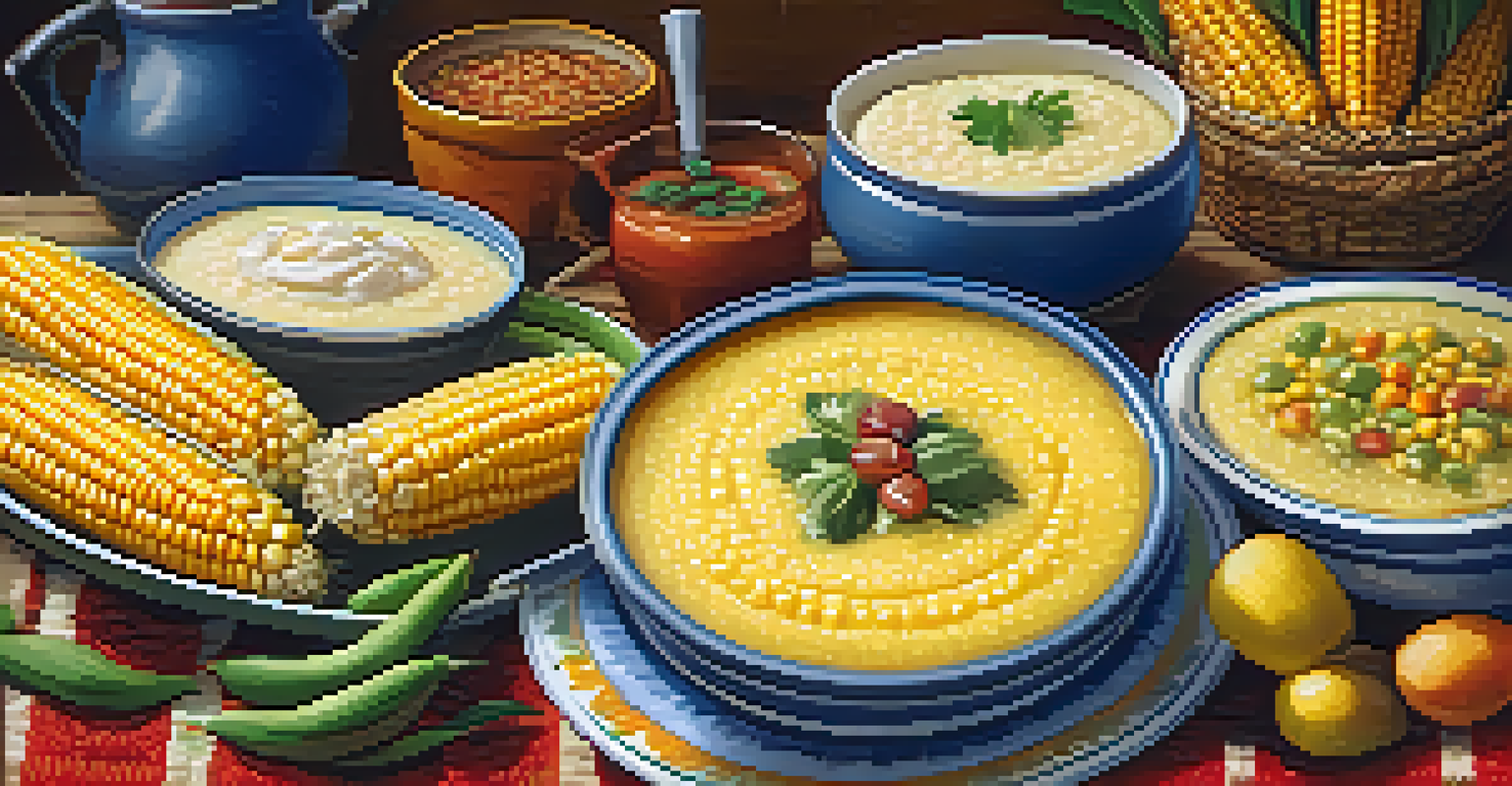 A close-up of traditional Festa Junina food, including pamonha and canjica on a rustic table.