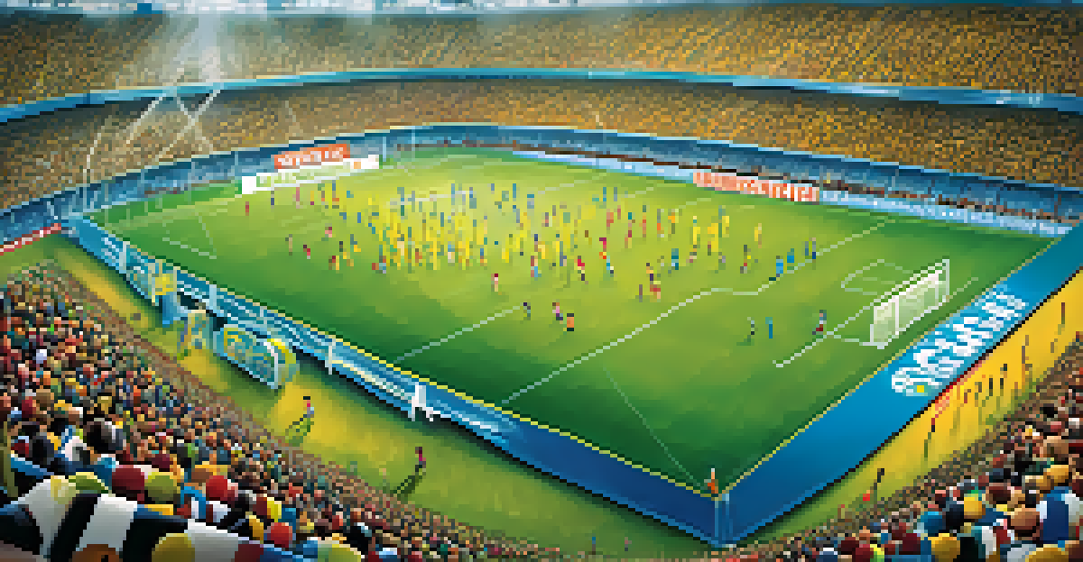 A football match in Brazil with players in action and fans cheering in the stadium.