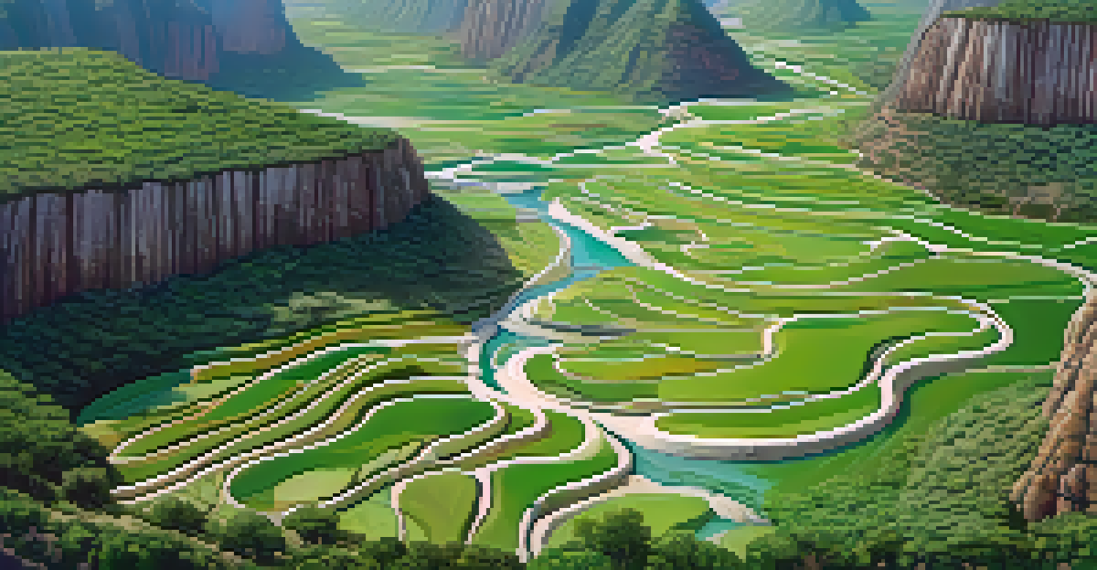 An aerial view of Vale da Lua showcasing unique rock formations and lush vegetation during the dry season.