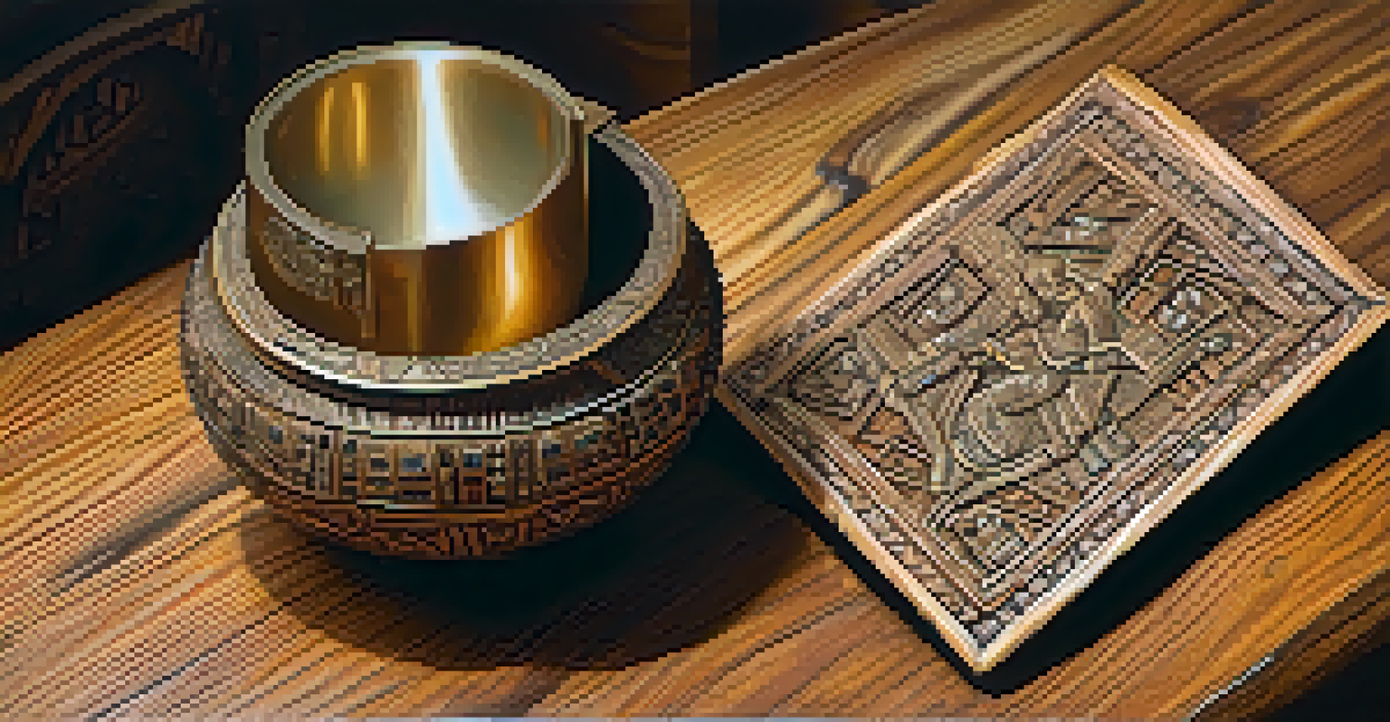 A detailed close-up of a religious artifact showcasing a blend of Catholic and African indigenous designs, set against a wooden background.