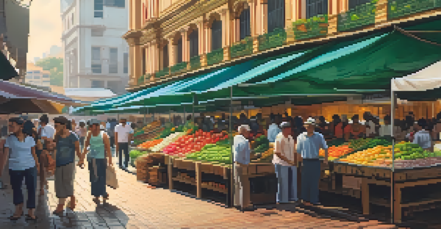 The entrance of Mercado Municipal in São Paulo, showcasing fresh produce and local delicacies with people enjoying the atmosphere.