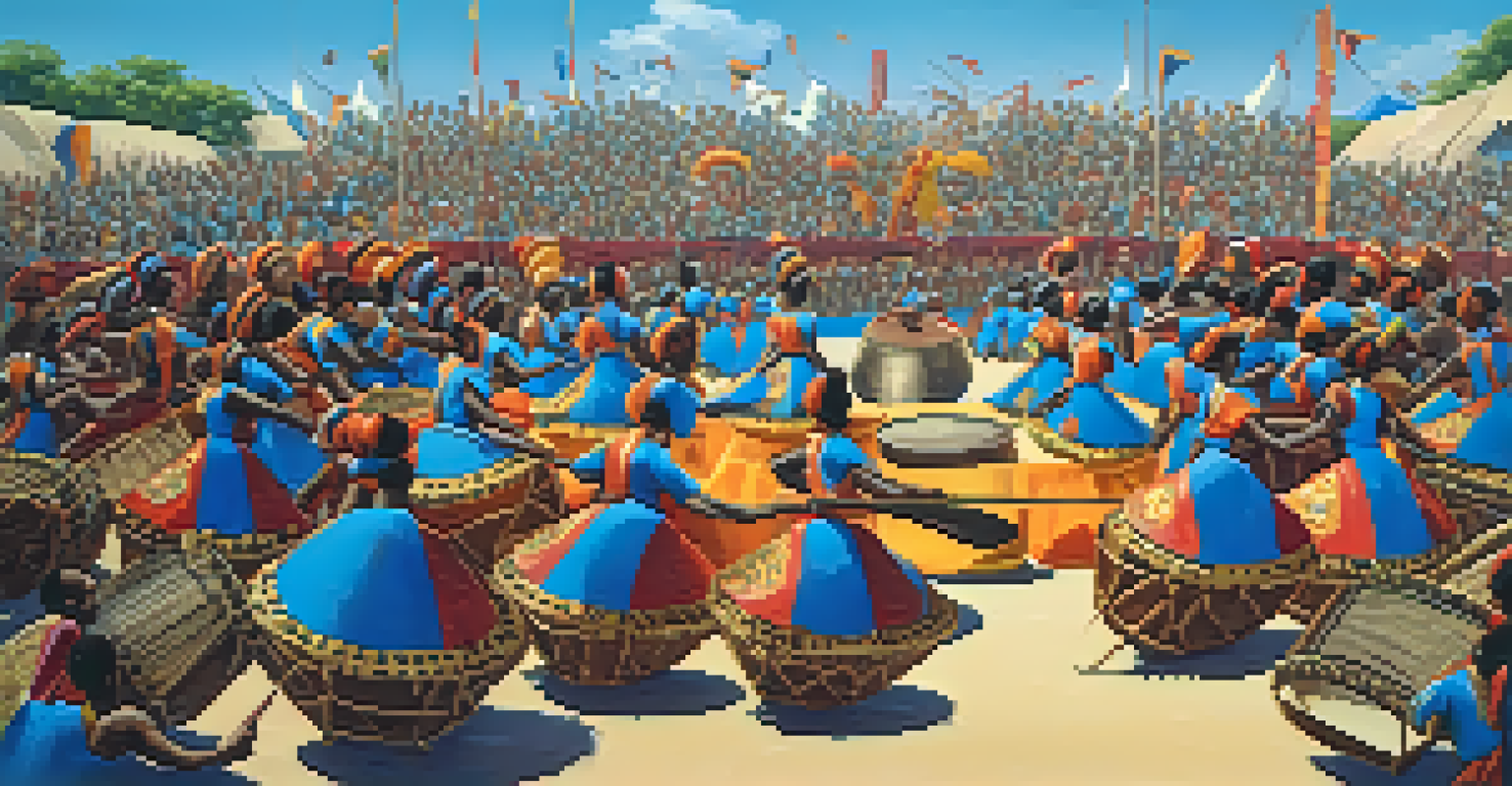 Dancers performing at the Jongo Festival, surrounded by drums and an enthusiastic audience under a sunny sky.