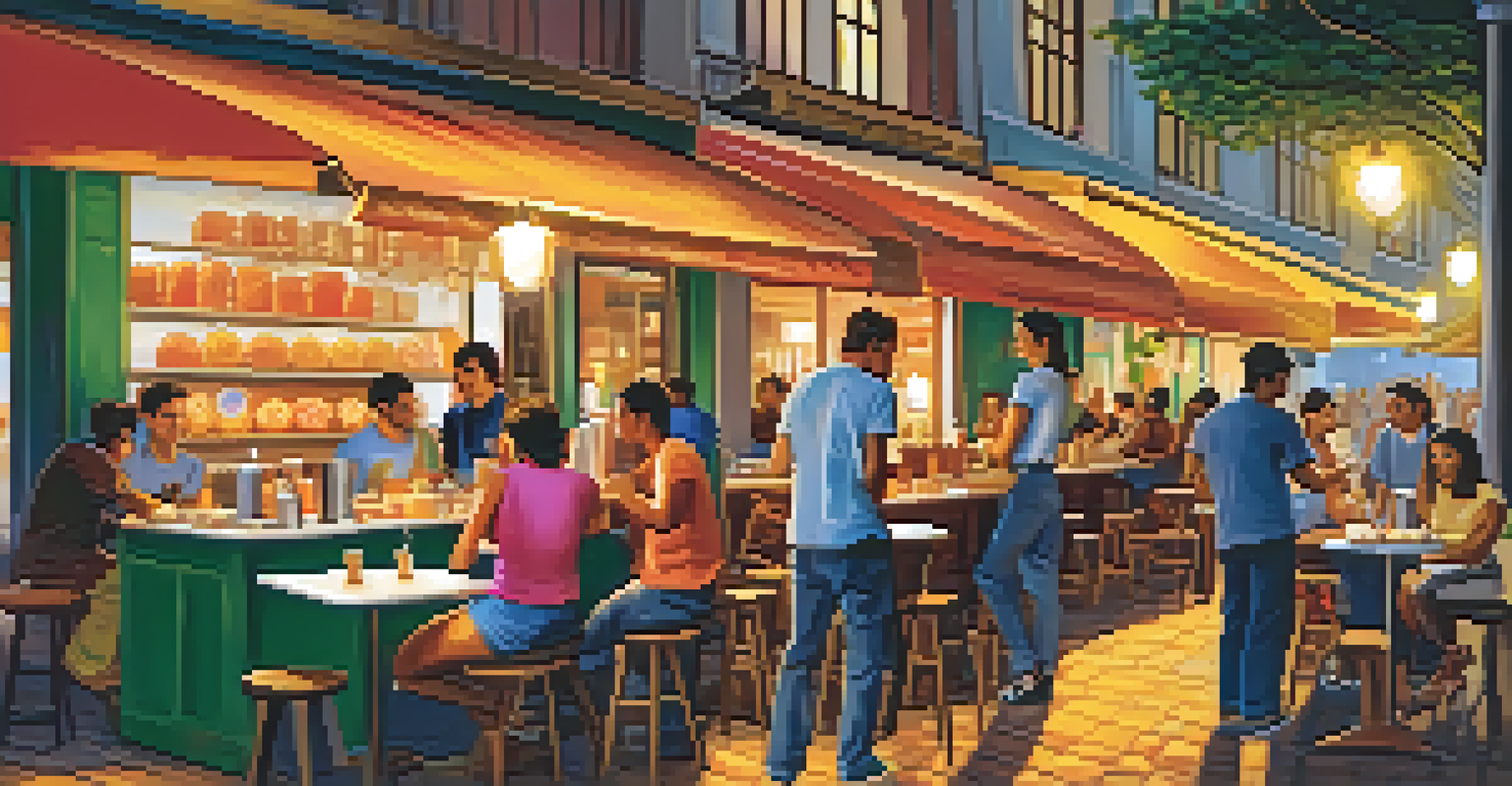 A lively street café scene in São Paulo, Brazil, with baristas and patrons enjoying coffee.