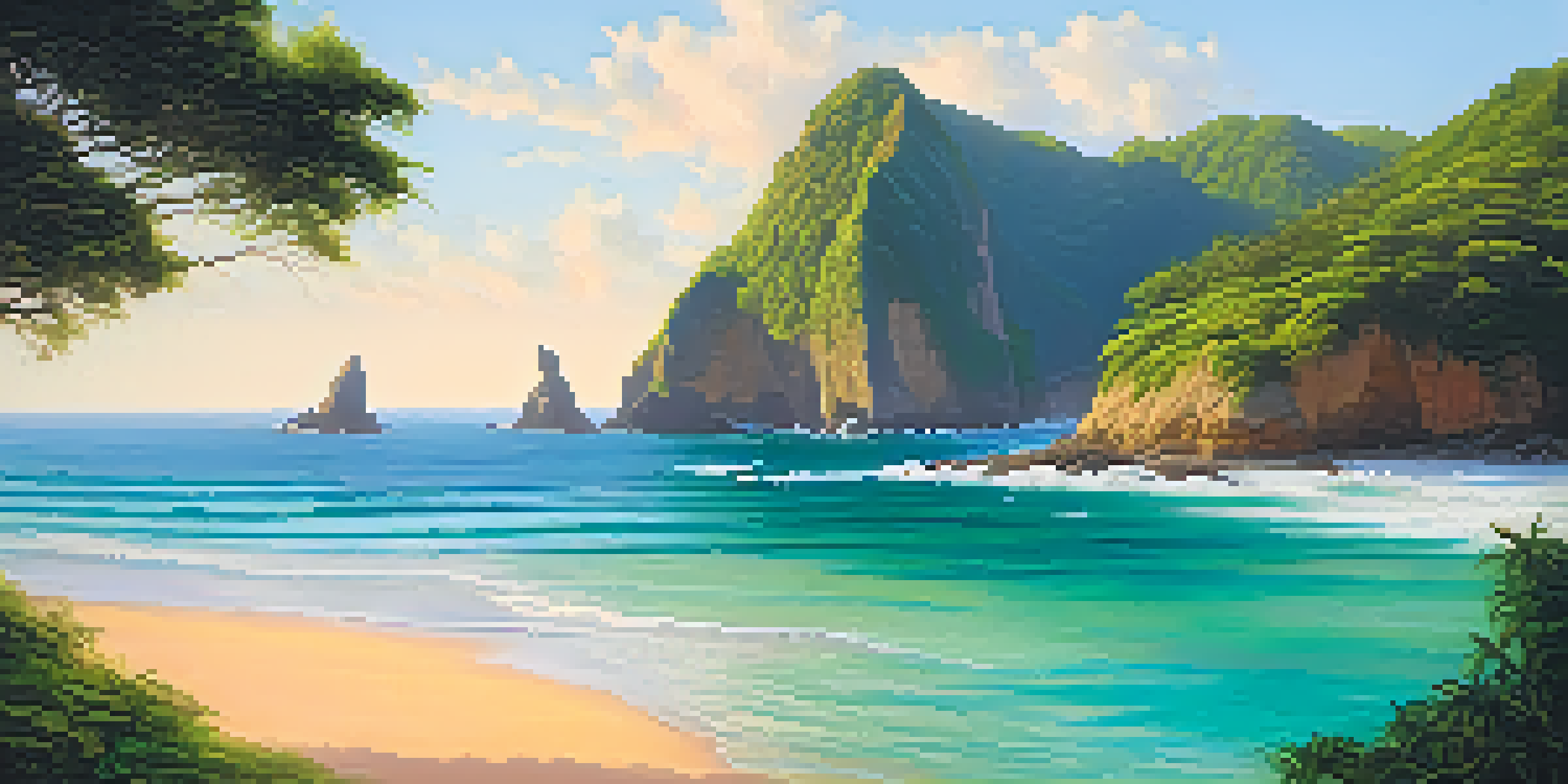 A scenic beach view of Praia do Sancho with cliffs, golden sand, and turquoise water during sunrise.