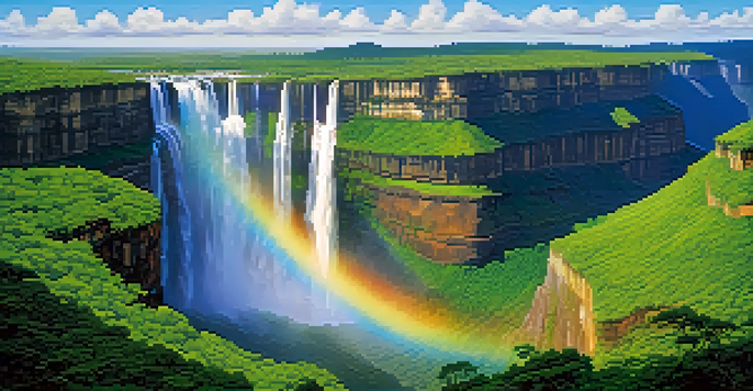 A vibrant view of Chapada Diamantina National Park with waterfalls, canyons, and colorful birds in Brazil.