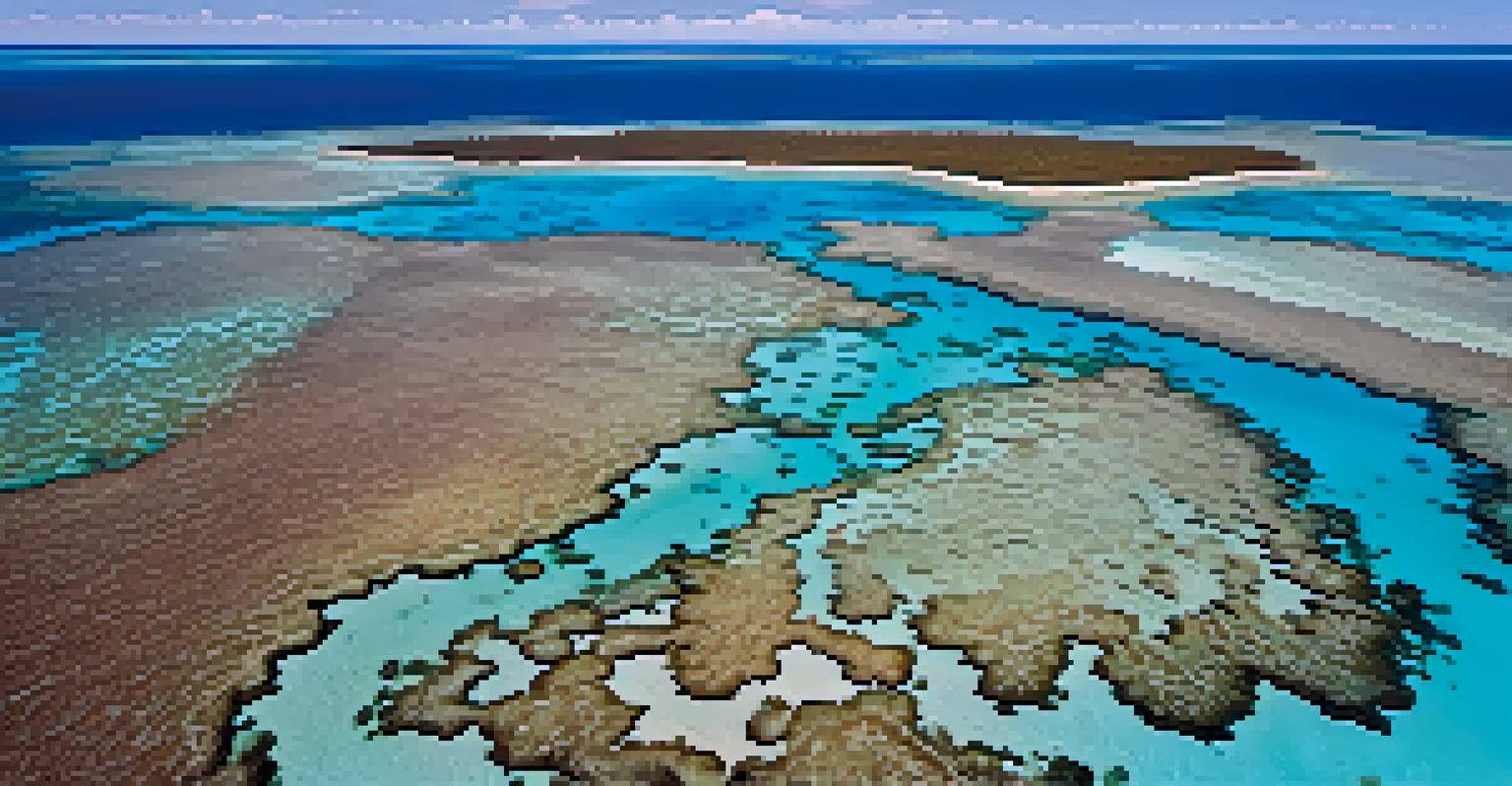 An aerial view of the Abrolhos Marine National Park with coral reefs and clear blue waters.