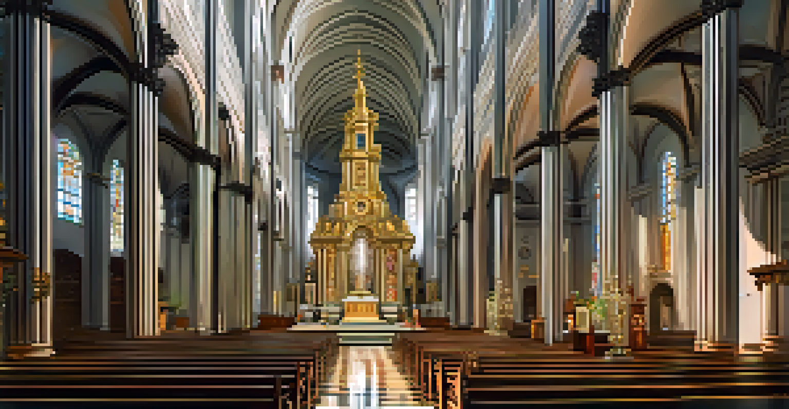 The interior of the São Salvador da Bahia Cathedral, showcasing baroque architecture and serene lighting.