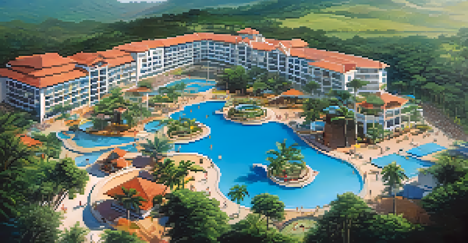 Aerial view of Caldas Novas resort in Brazil, featuring multiple thermal water pools and lush surroundings.