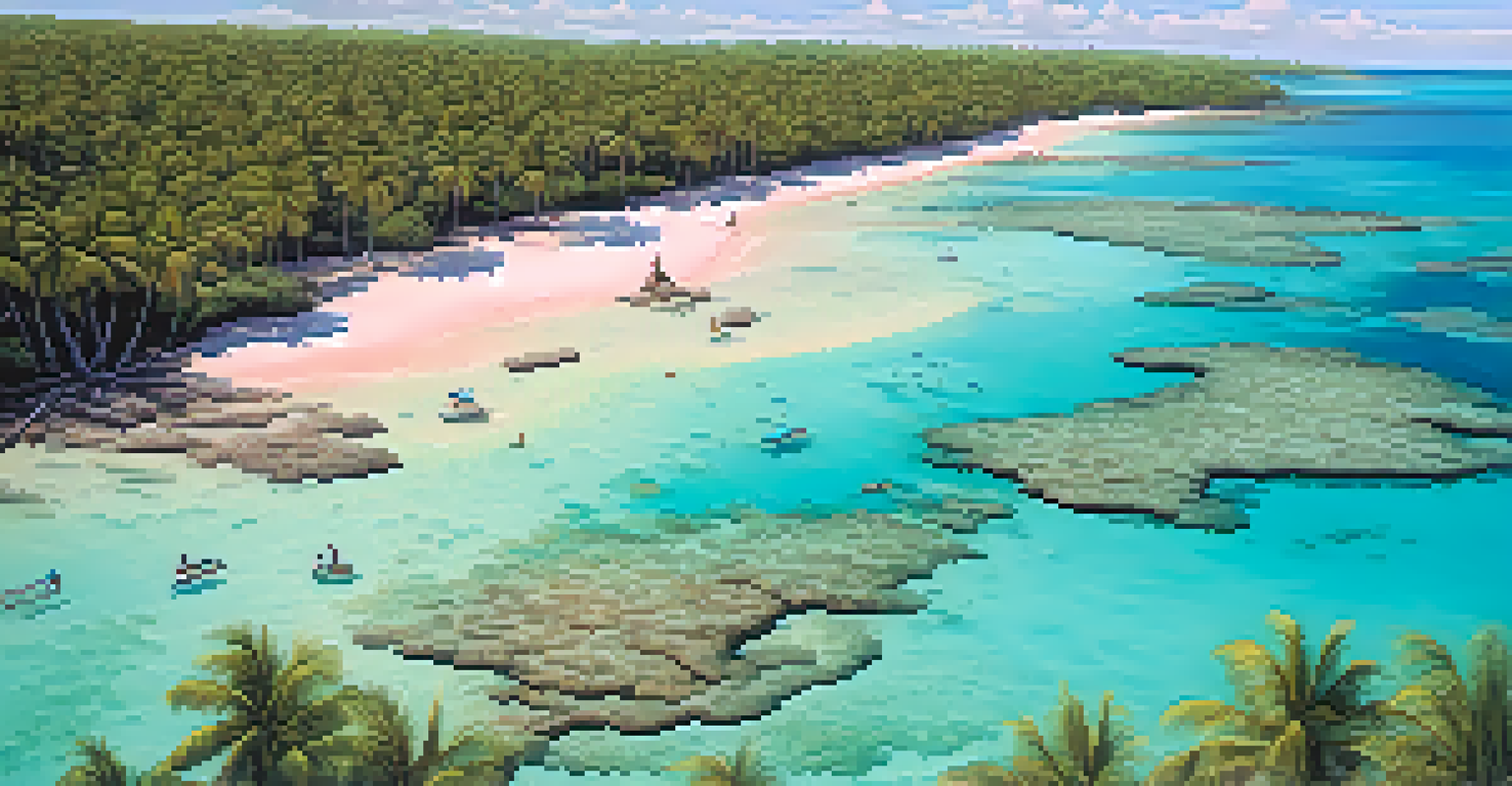 Aerial view of Maragogi's natural pools with snorkelers exploring vibrant coral reefs and clear turquoise waters, surrounded by sandy beaches and palm trees.