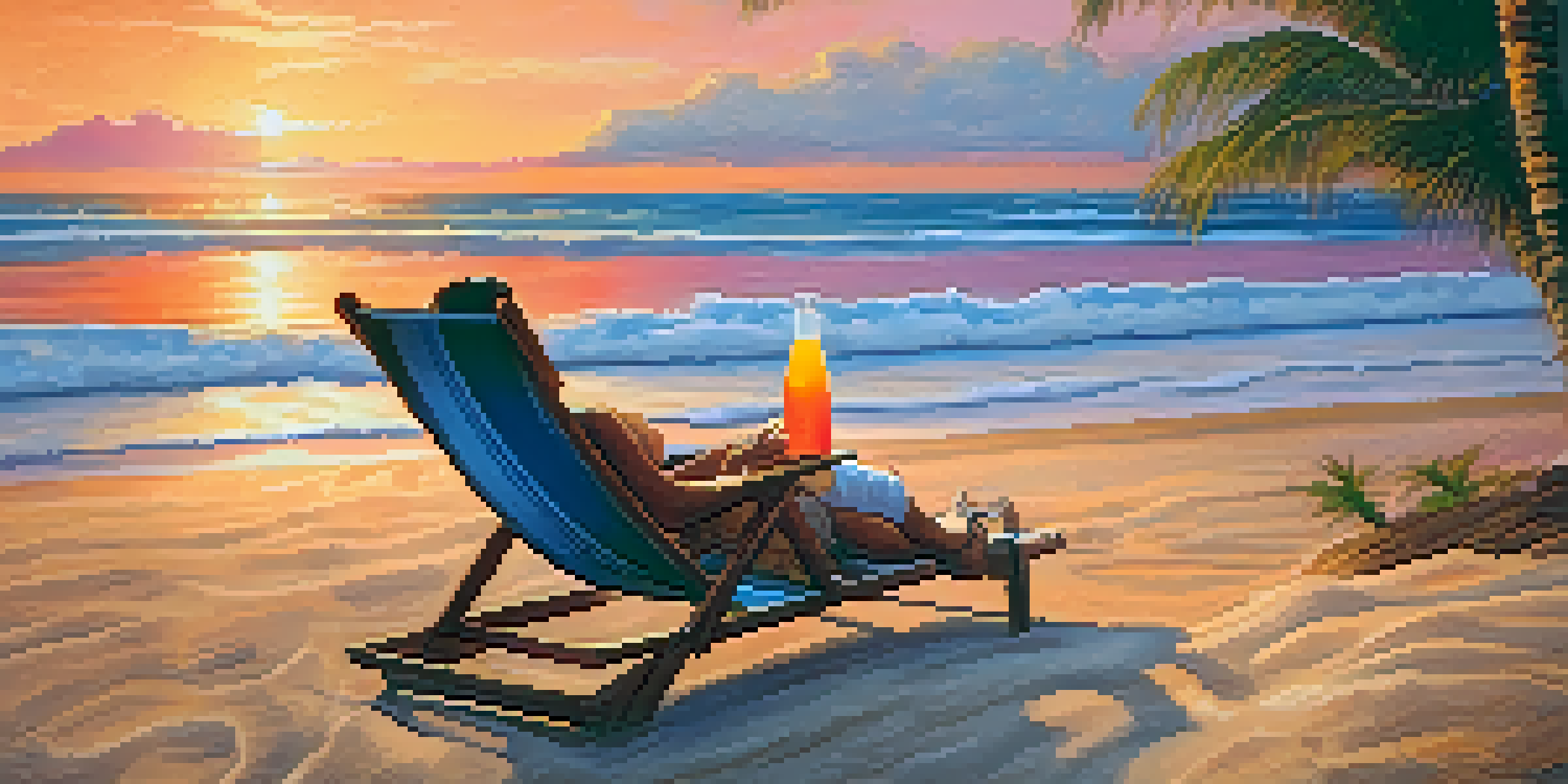 A sunset beach scene in Bahia with a dog playing in the sand and its owner relaxing nearby.