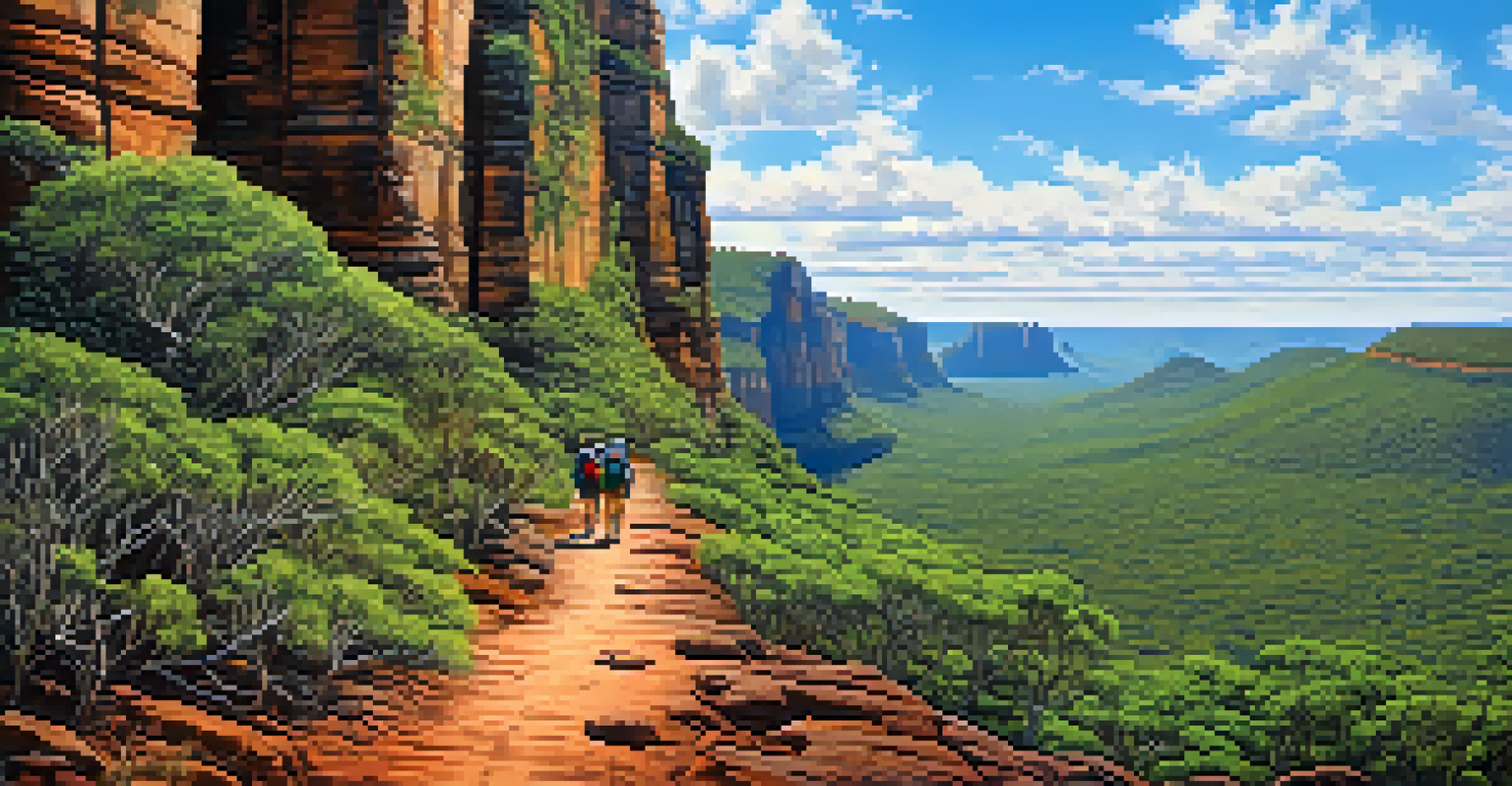 Hikers on the Vale do Pati trail in Chapada Diamantina, surrounded by cliffs and lush greenery.