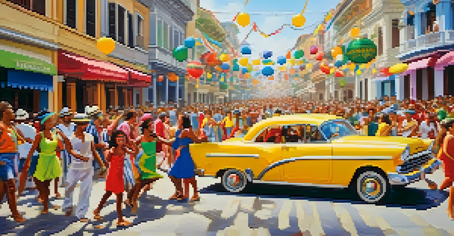 A vibrant street scene during Carnival in Brazil with colorful floats and dancers in costumes.