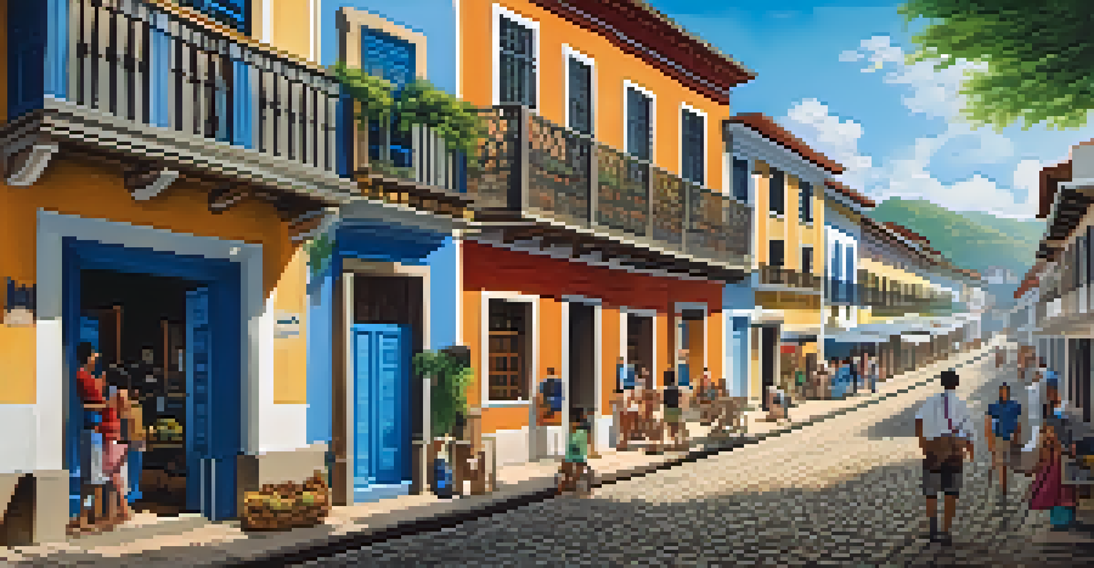 A charming colonial town with cobbled streets and colorful buildings along the Rio São Francisco, filled with people and market stalls.