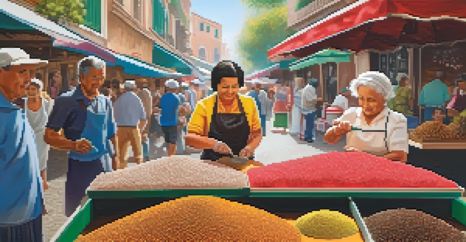 A street vendor making brigadeiros with chocolate truffles rolled in sprinkles.