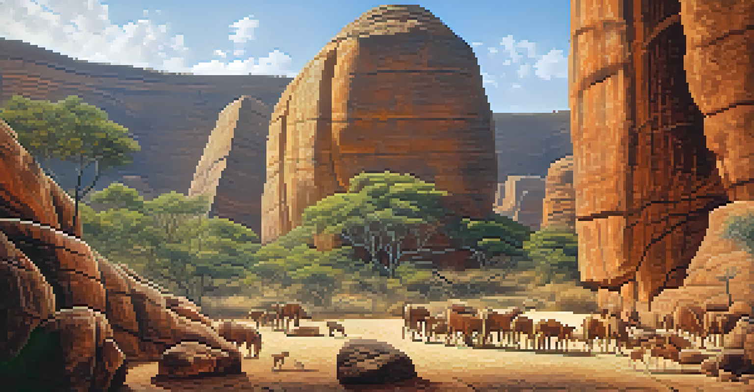 A detailed view of rock art in Serra da Capivara National Park, showcasing colorful petroglyphs on a rocky surface.