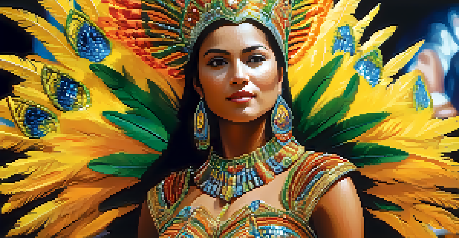 A detailed view of a Brazilian festival costume, showcasing intricate beadwork and vibrant textures.