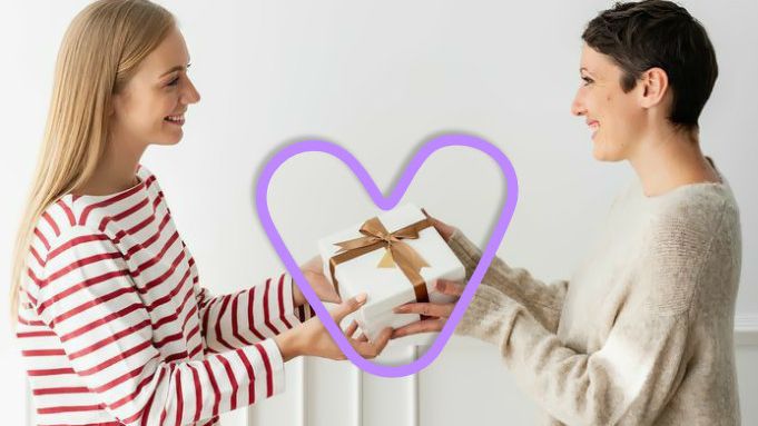 Two people exchanging a thoughtful gift