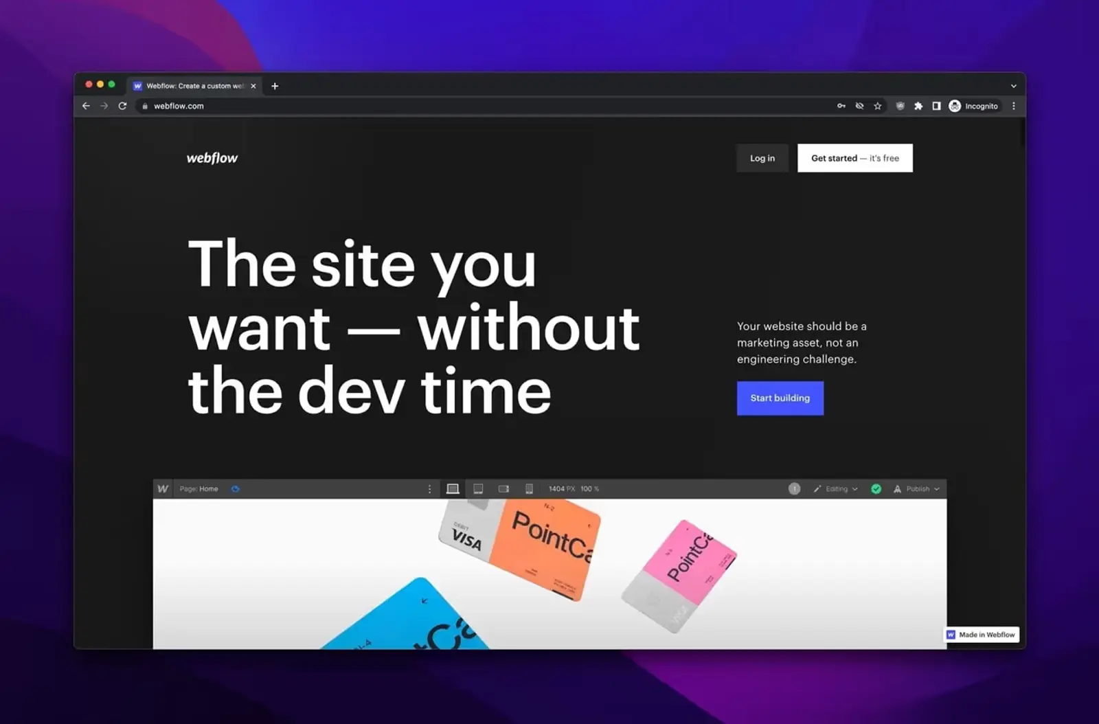 Screenshot of Webflow's website