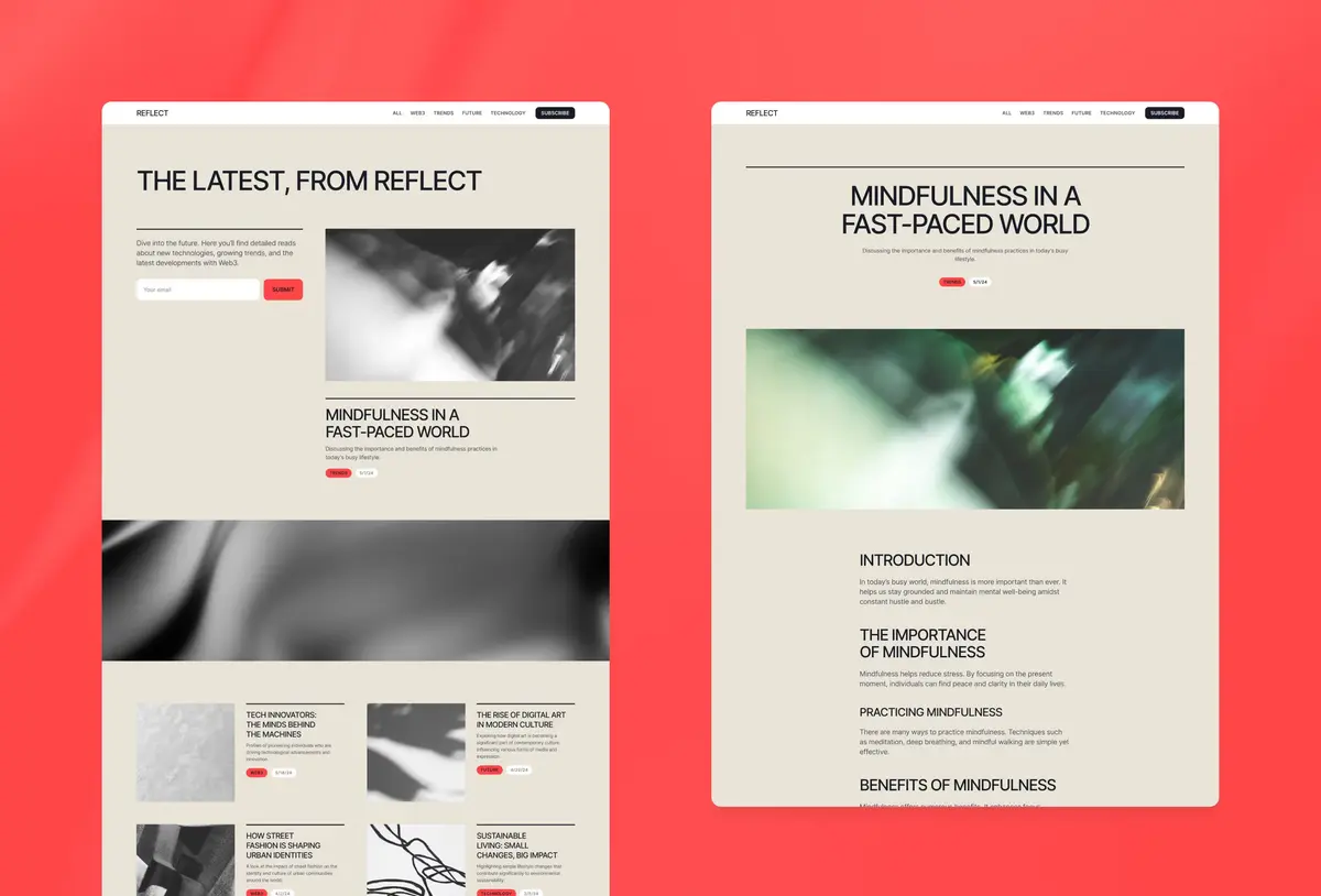 Reflect Framer blog template screenshot 2