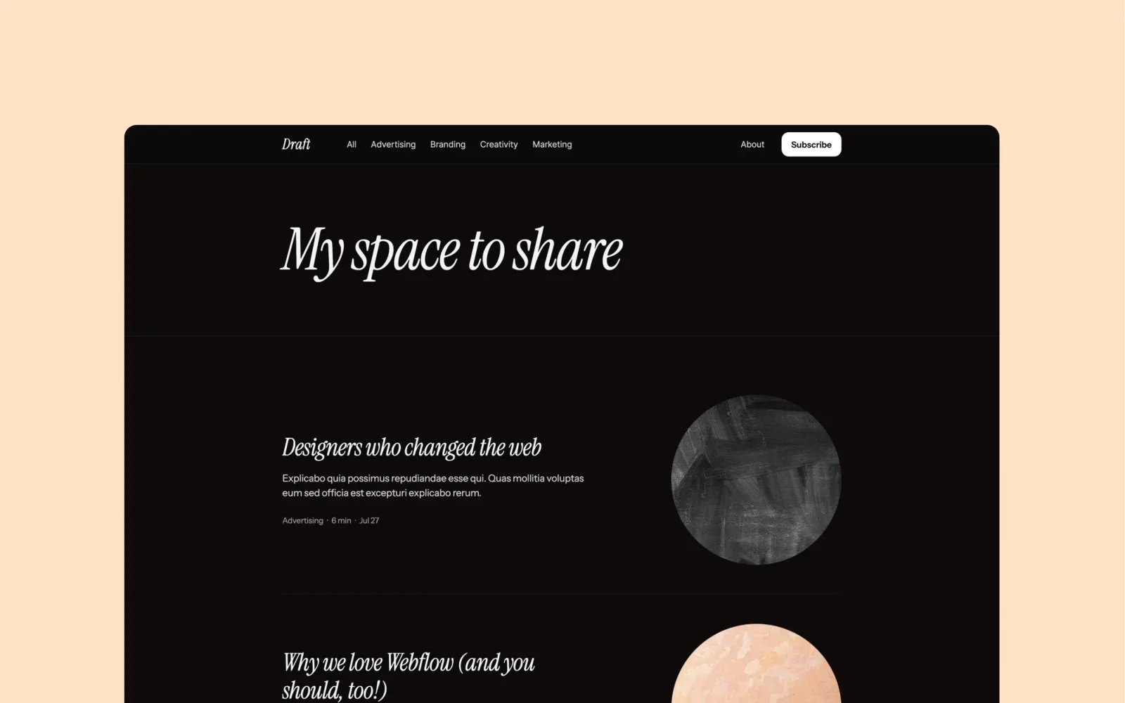 Draft Webflow template by Bryn Taylor