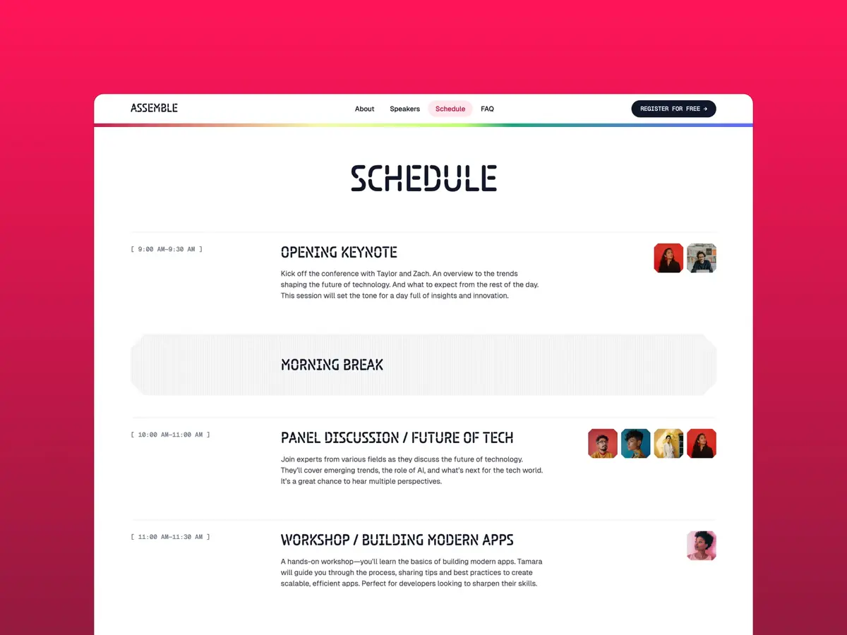 Assemble Framer Event template screenshot 4