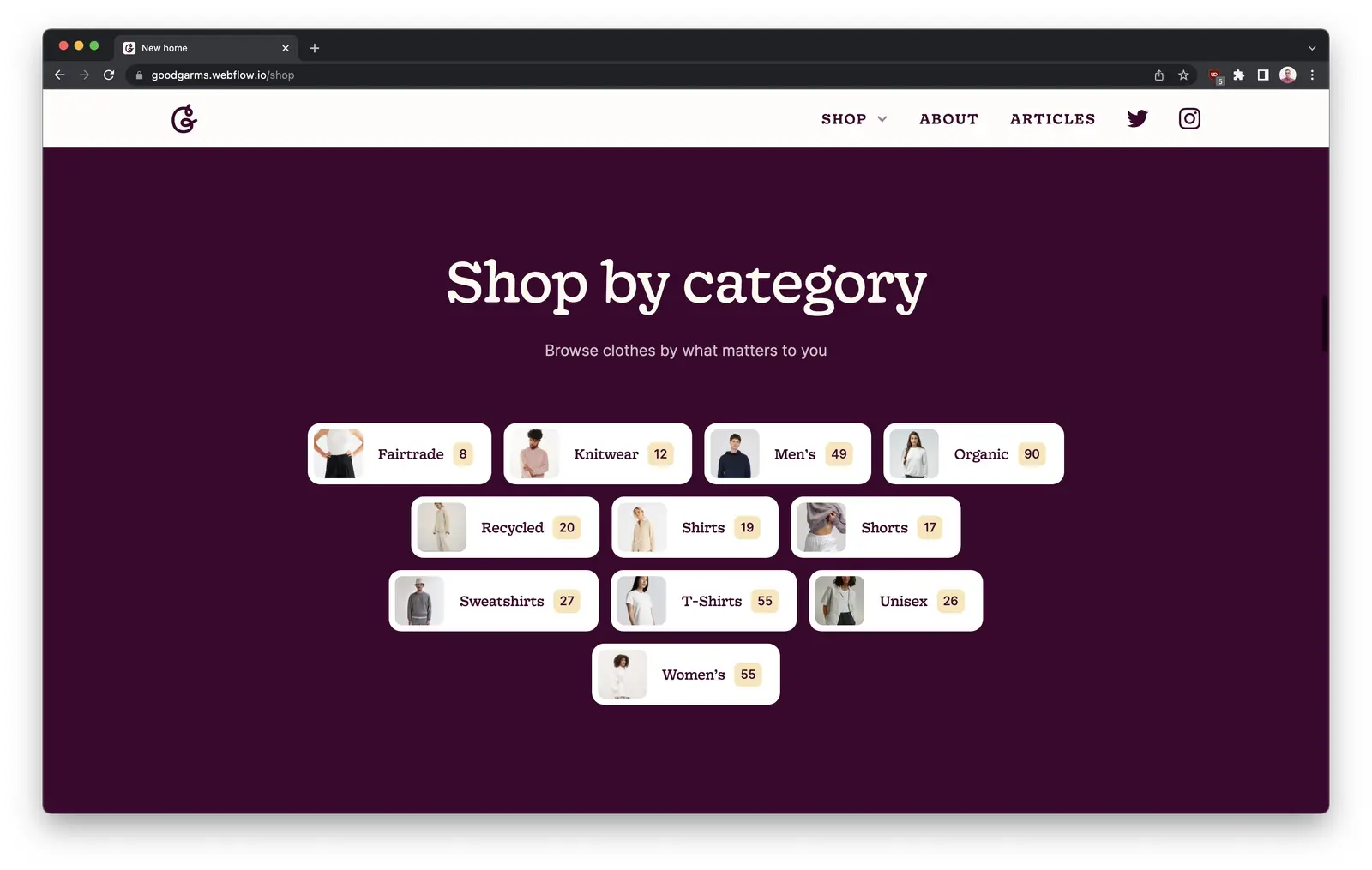 Shop by category section after some design refinement