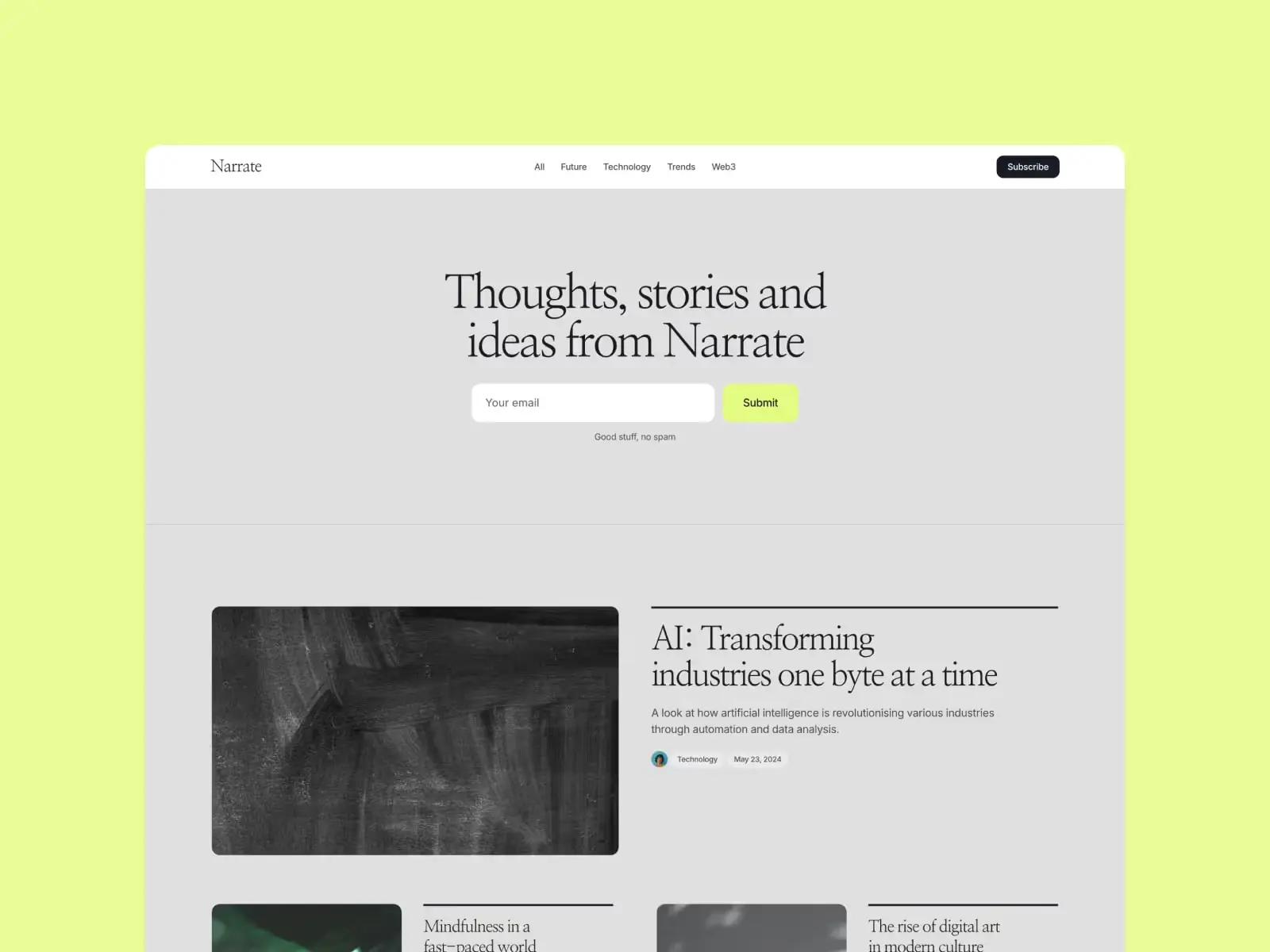 Narrate Framer template by Bryn Taylor