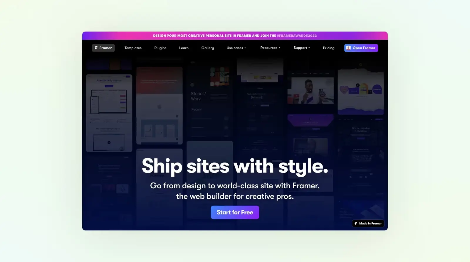 Screenshot of Framer's site homepage