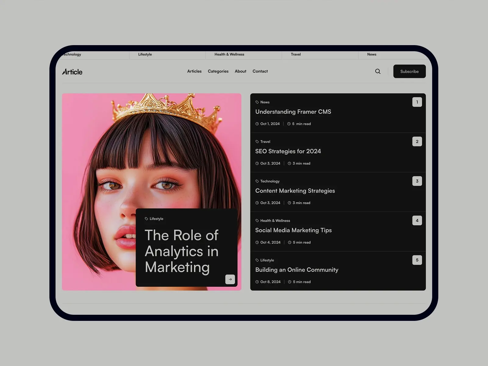 Article X Framer template screenshot 3