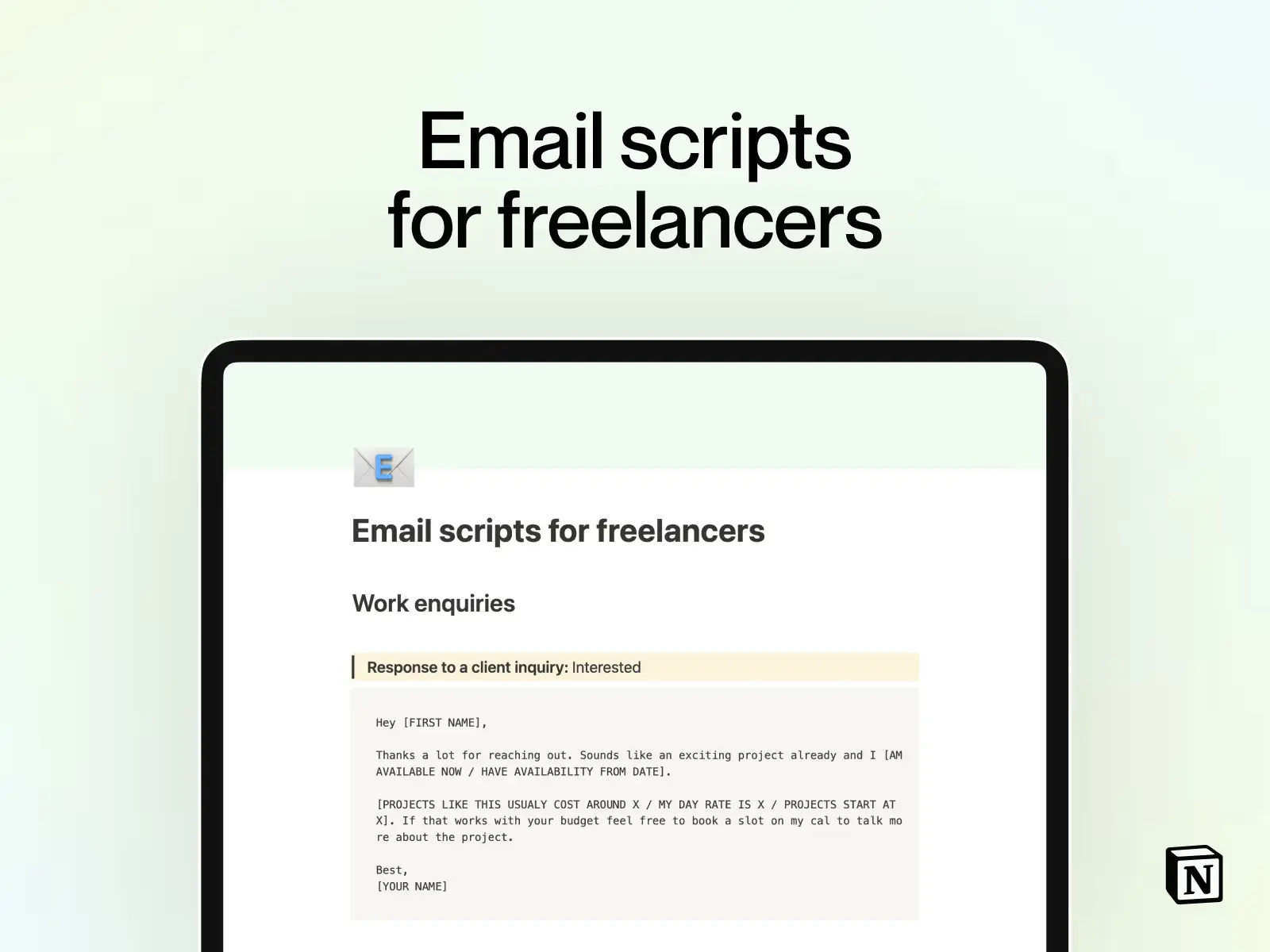 Cover image for the full collection of email scripts for freelancers. 20+ email templates to level up your client communication.