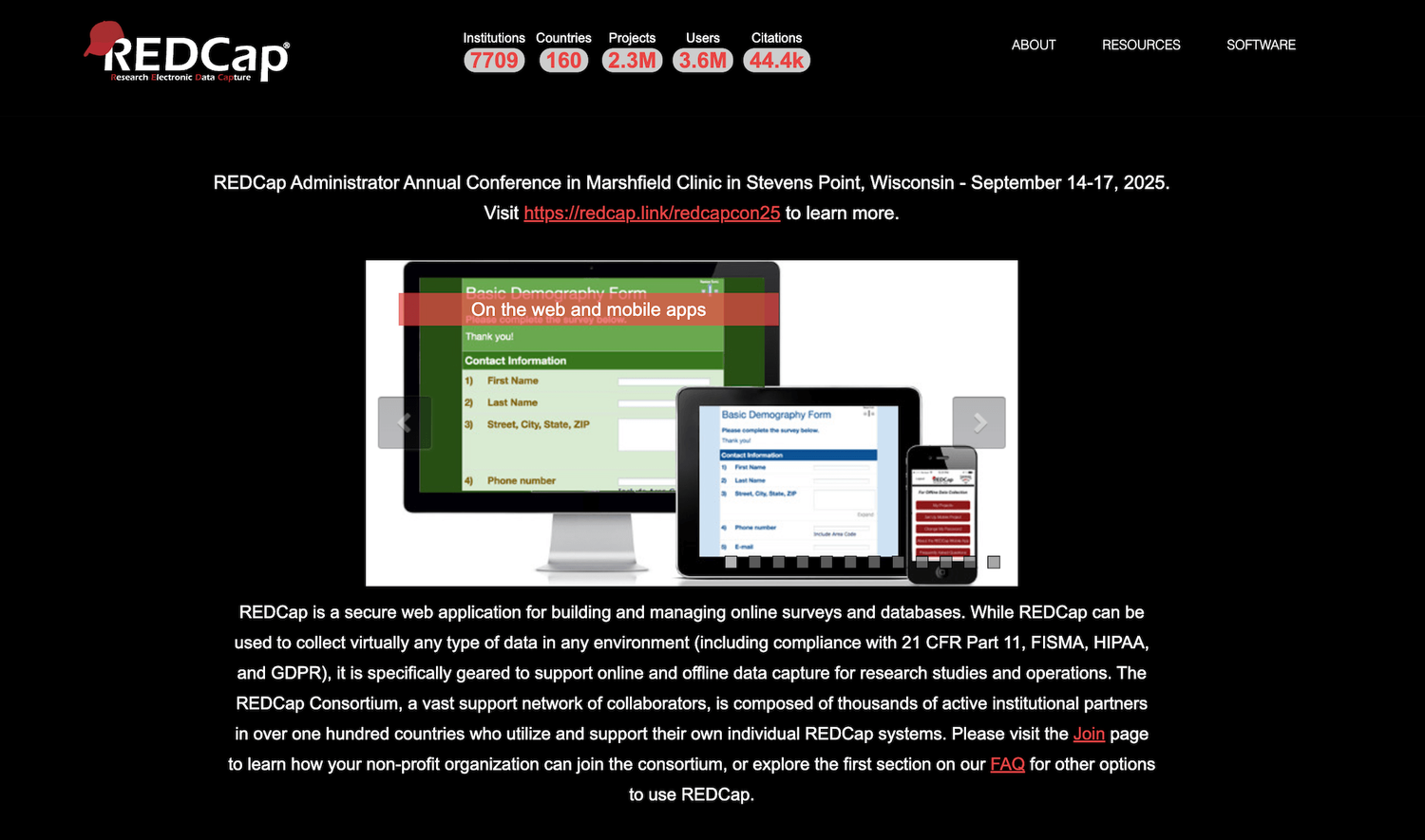 REDCap homepage: Secure web application for building online surveys