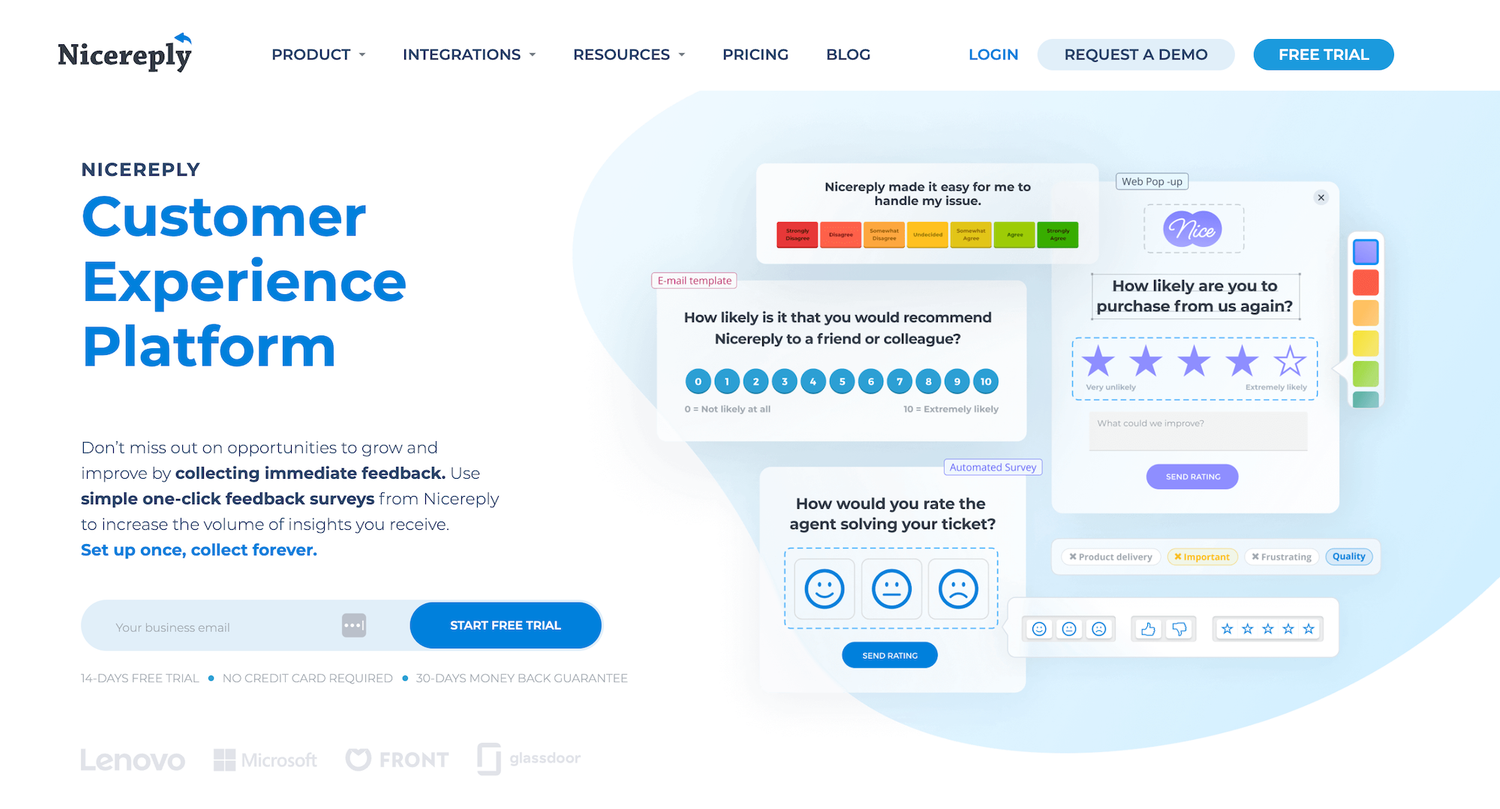 Nicereply homepage: Customer Experience Platform