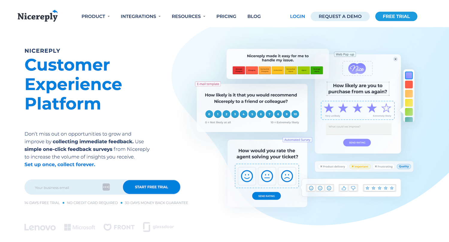 Nicereply homepage: Customer Experience Platform