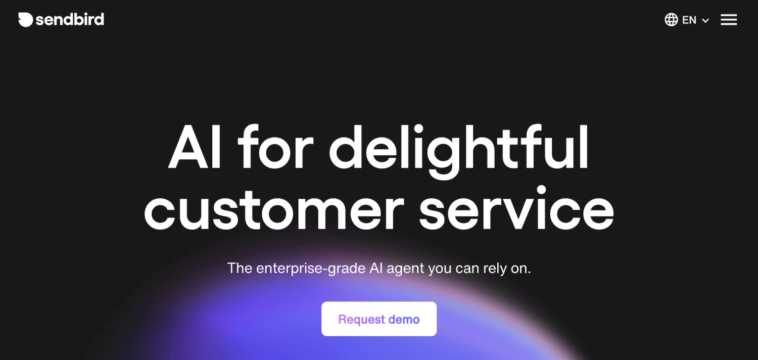 Sendbird homepage: AI for delightful customer service