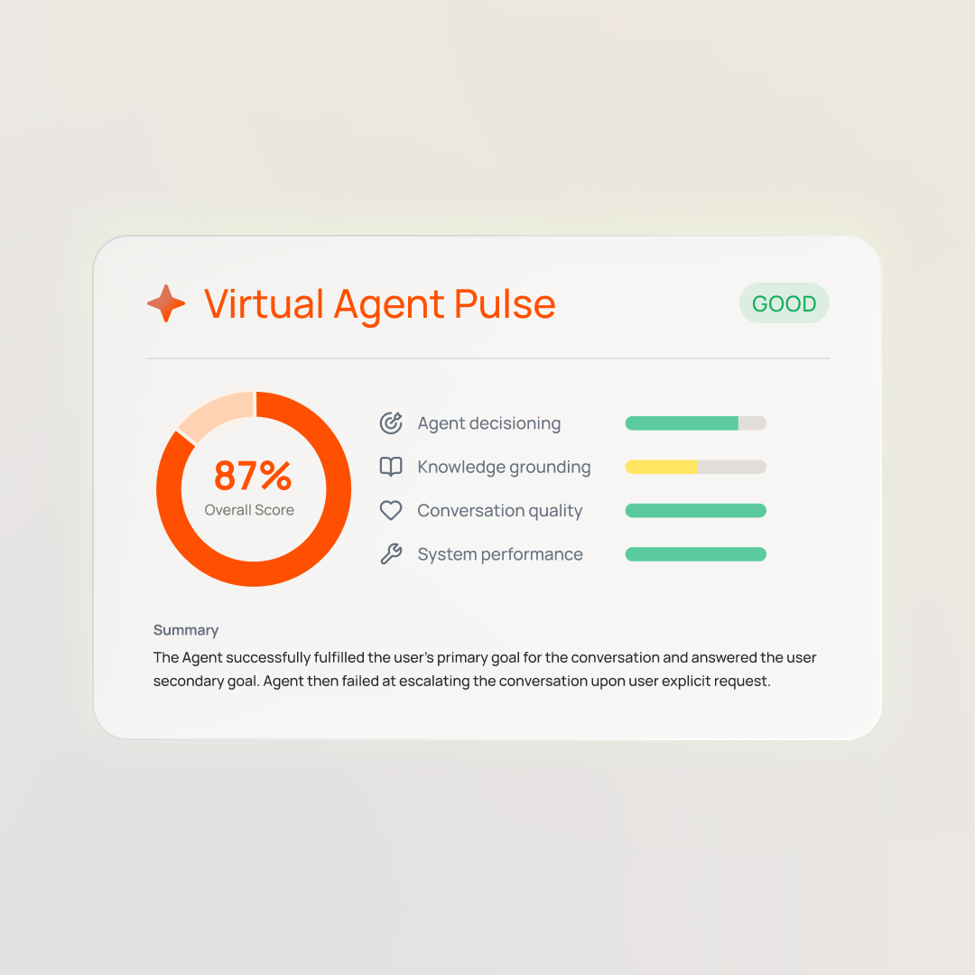 Virtual Agent pulse for one quality standard