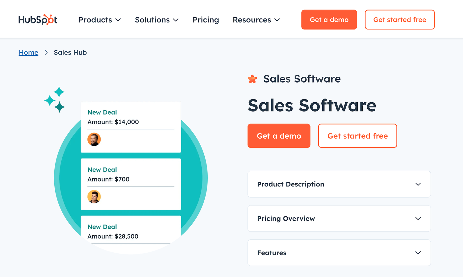 HubSpot Sales Hub landing page