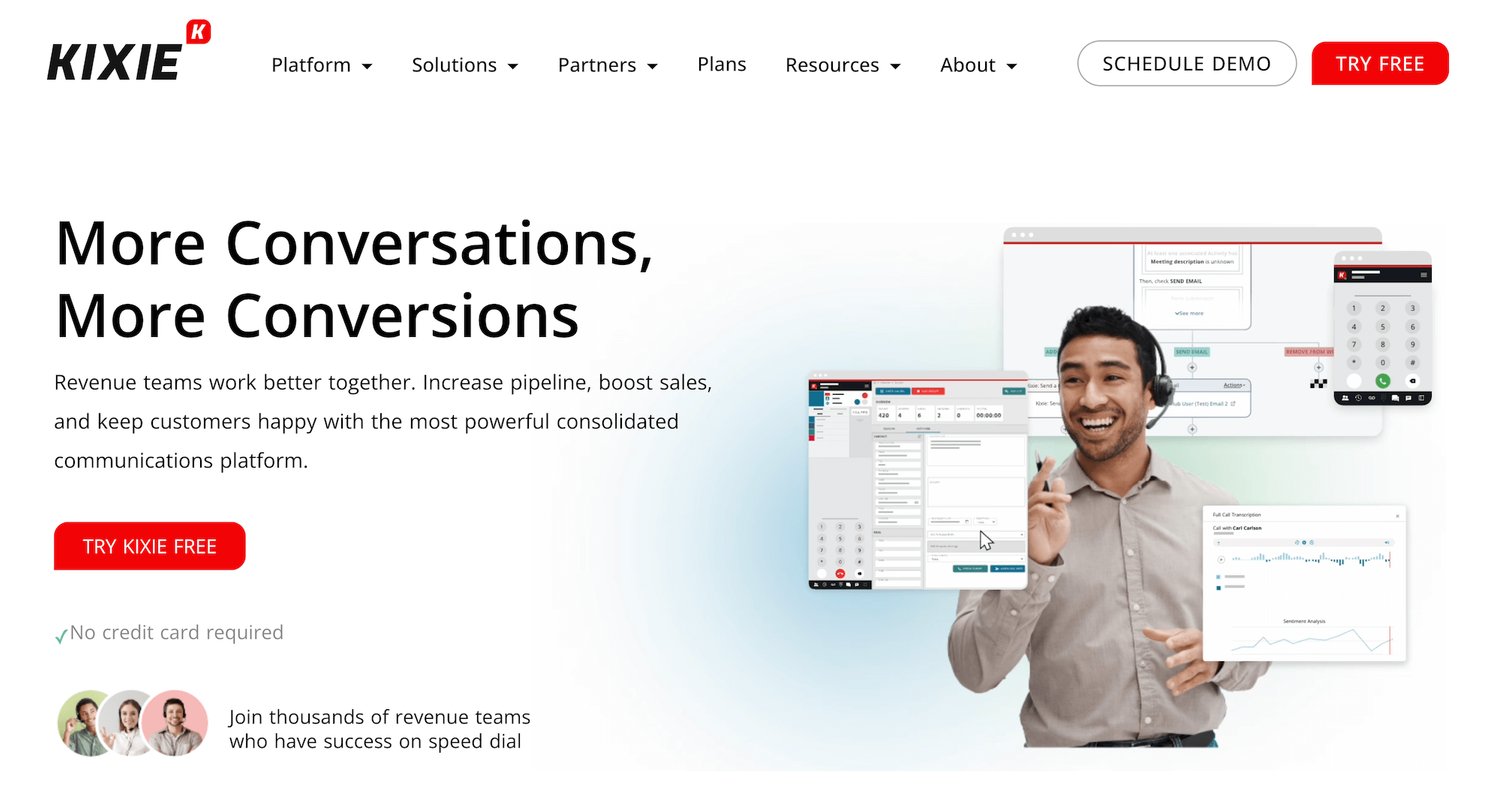 Kixie homepage: More Conversations, More Conversions