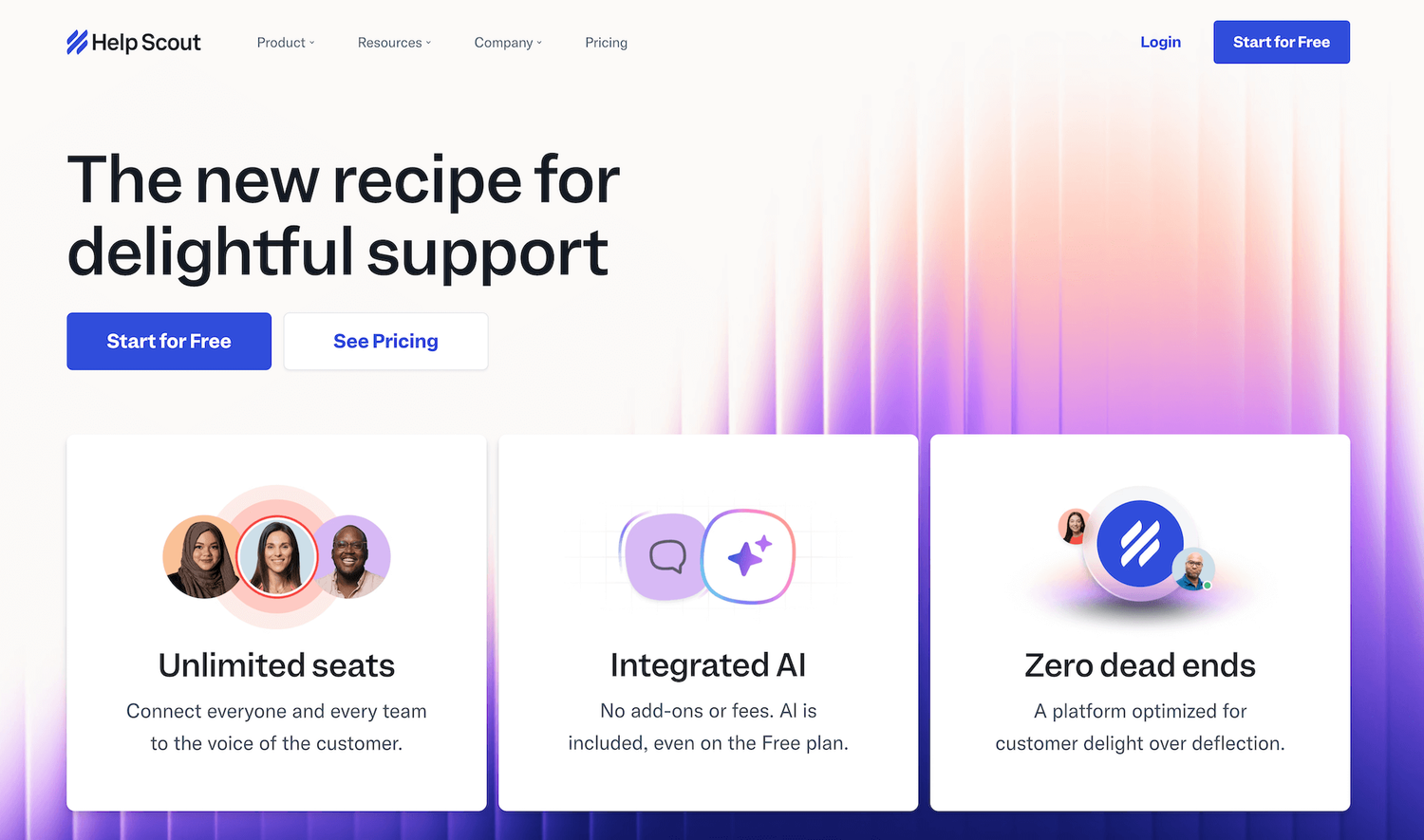 Help Scout homepage: The new recipe for delightful support