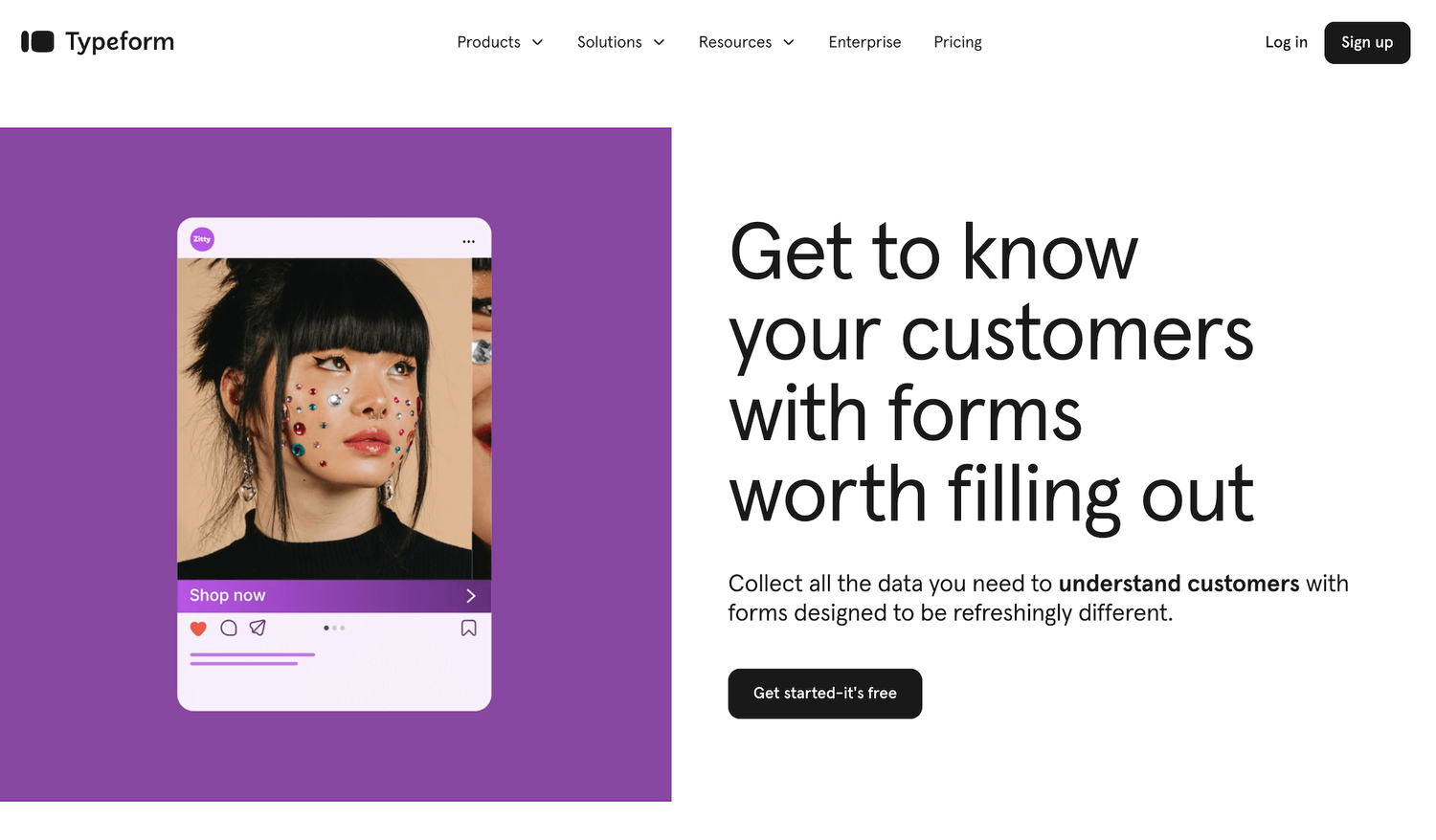 Typeform homepage: Get to know your customers with forms worth filling out