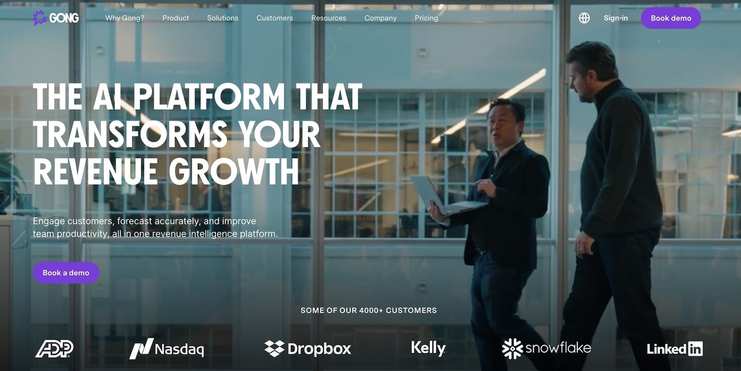 Gong homepage: The AI Platform That Transforms Your Revenue Growth
