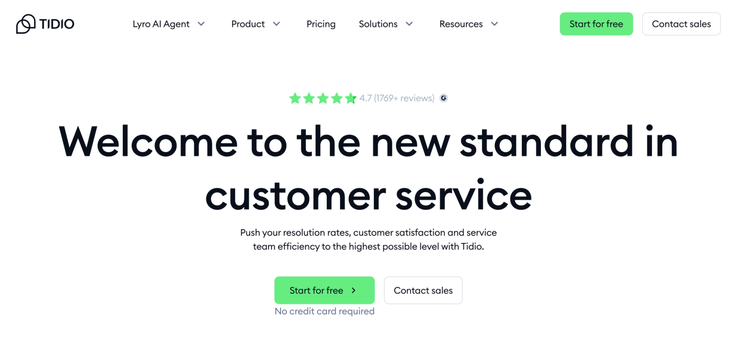Tidio homepage: Welcome to the new standard in customer service