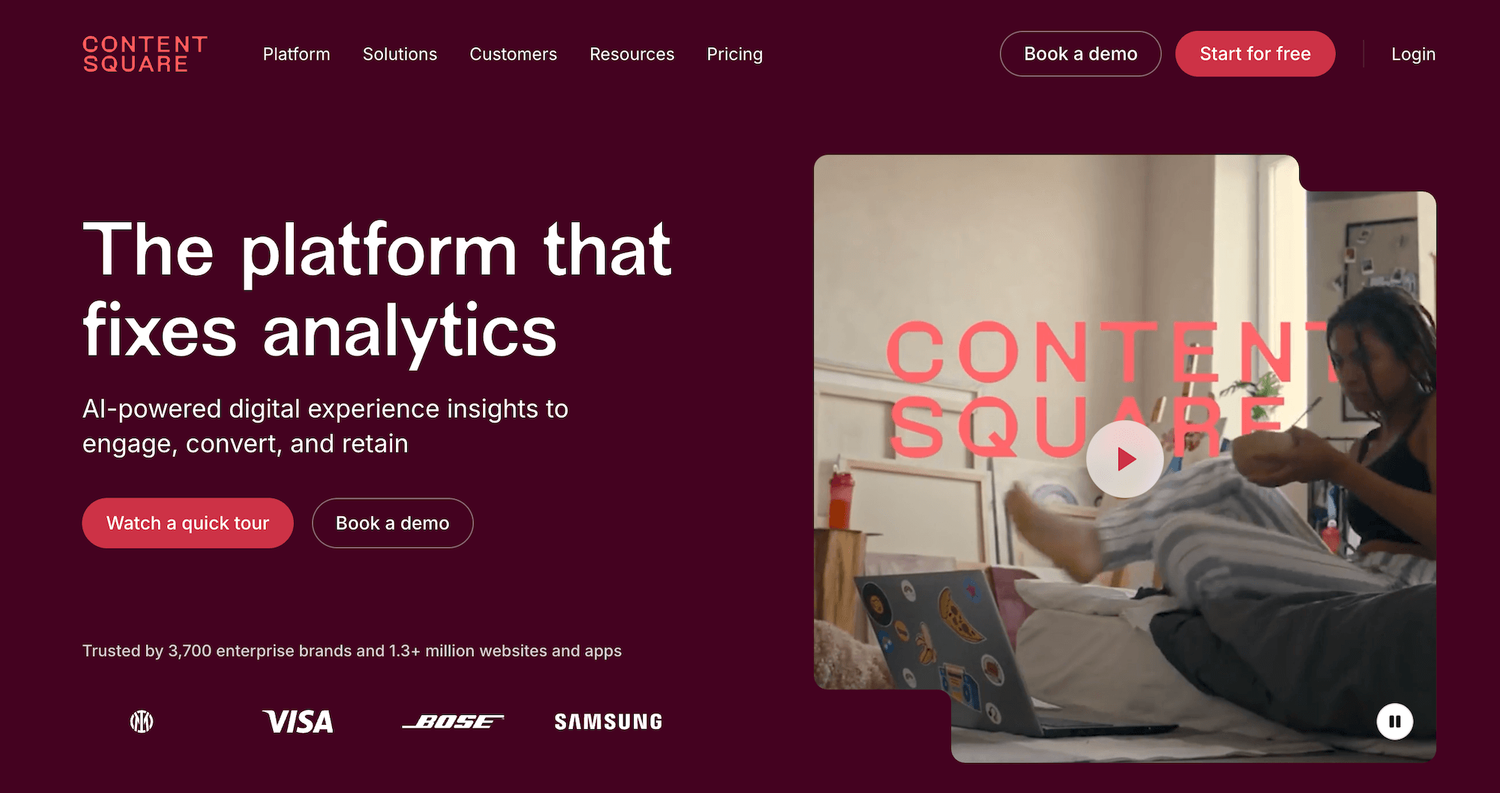 Contentsquare homepage: The platform that fixes analytics