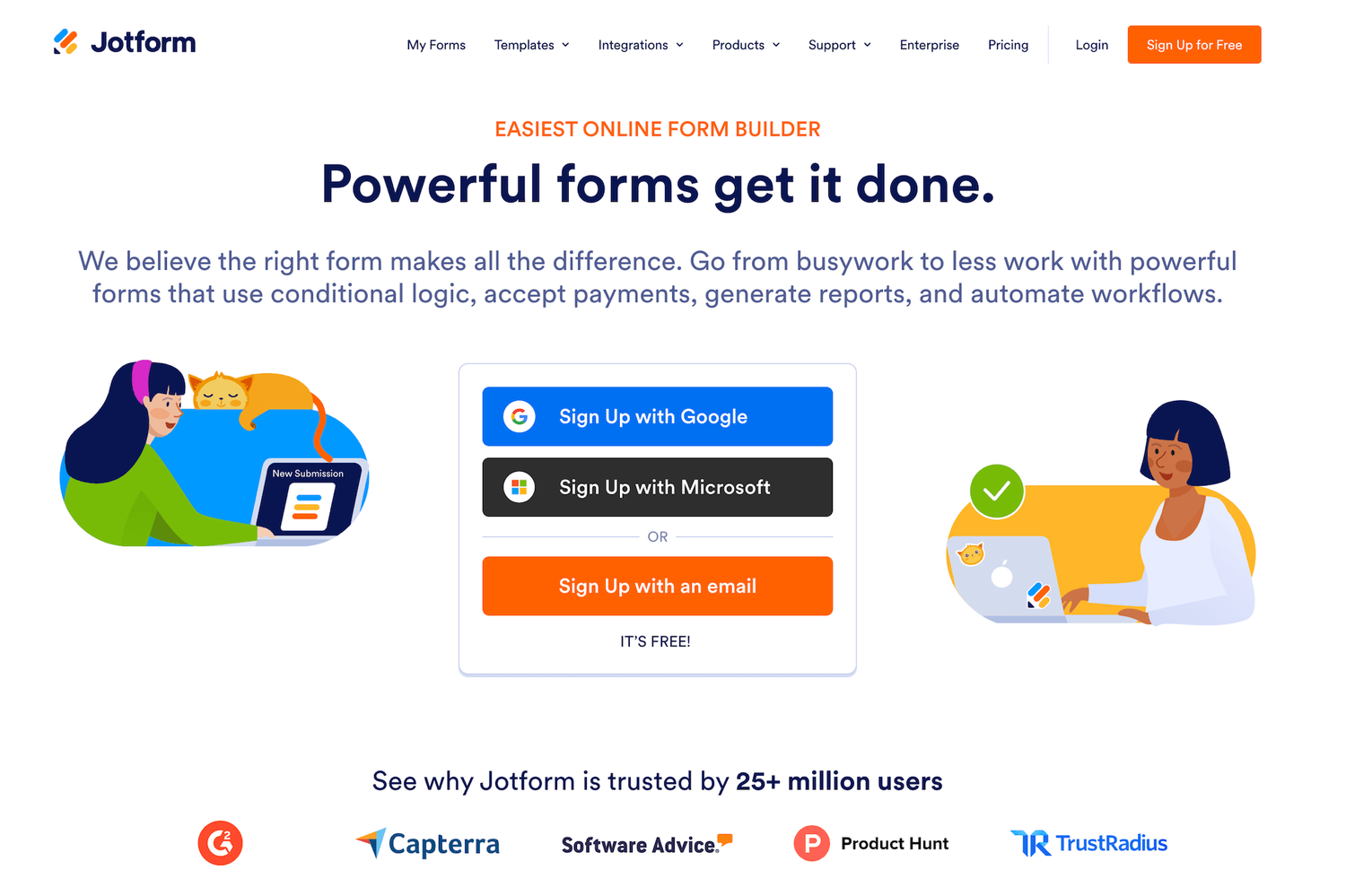 Jotform homepage: Powerful forms get it done.