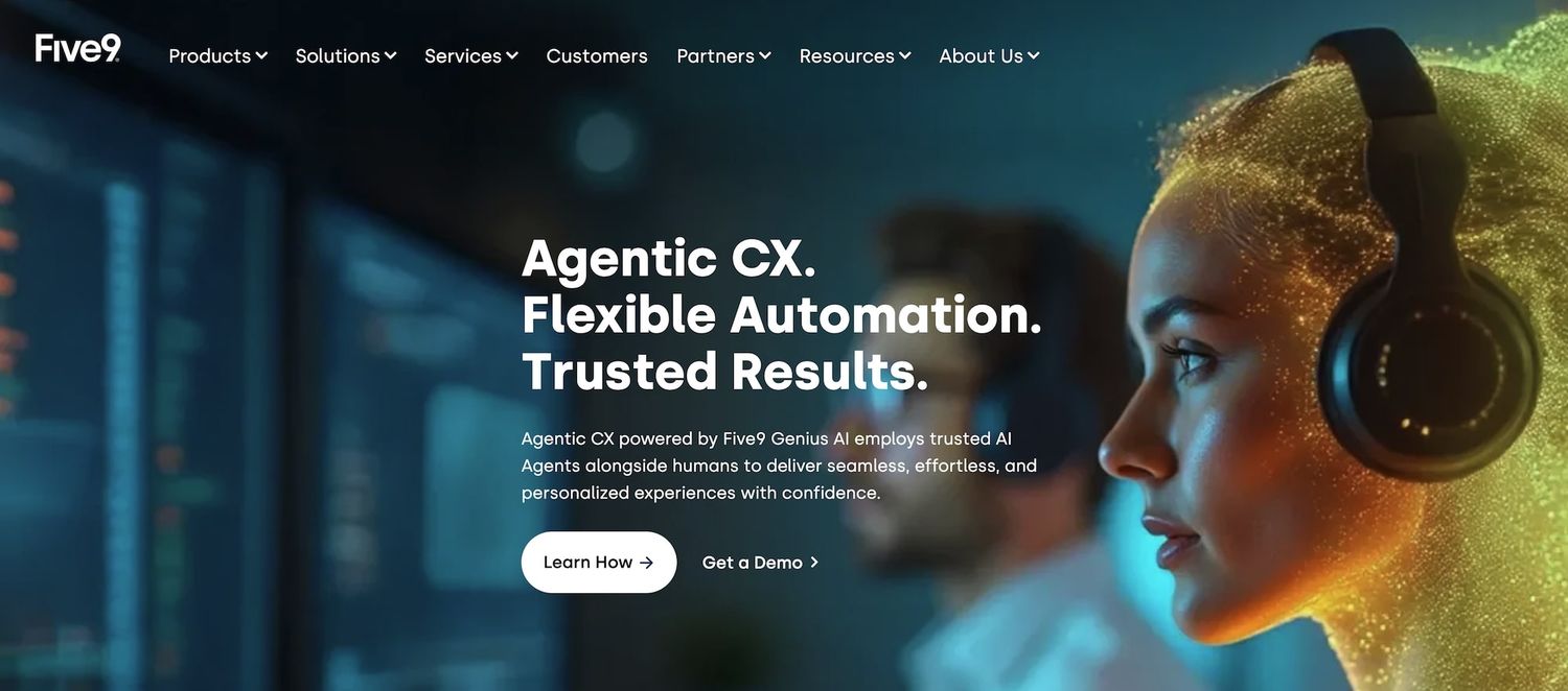 Five9 homepage: Agentic CX. Flexible Automation. Trusted Results.