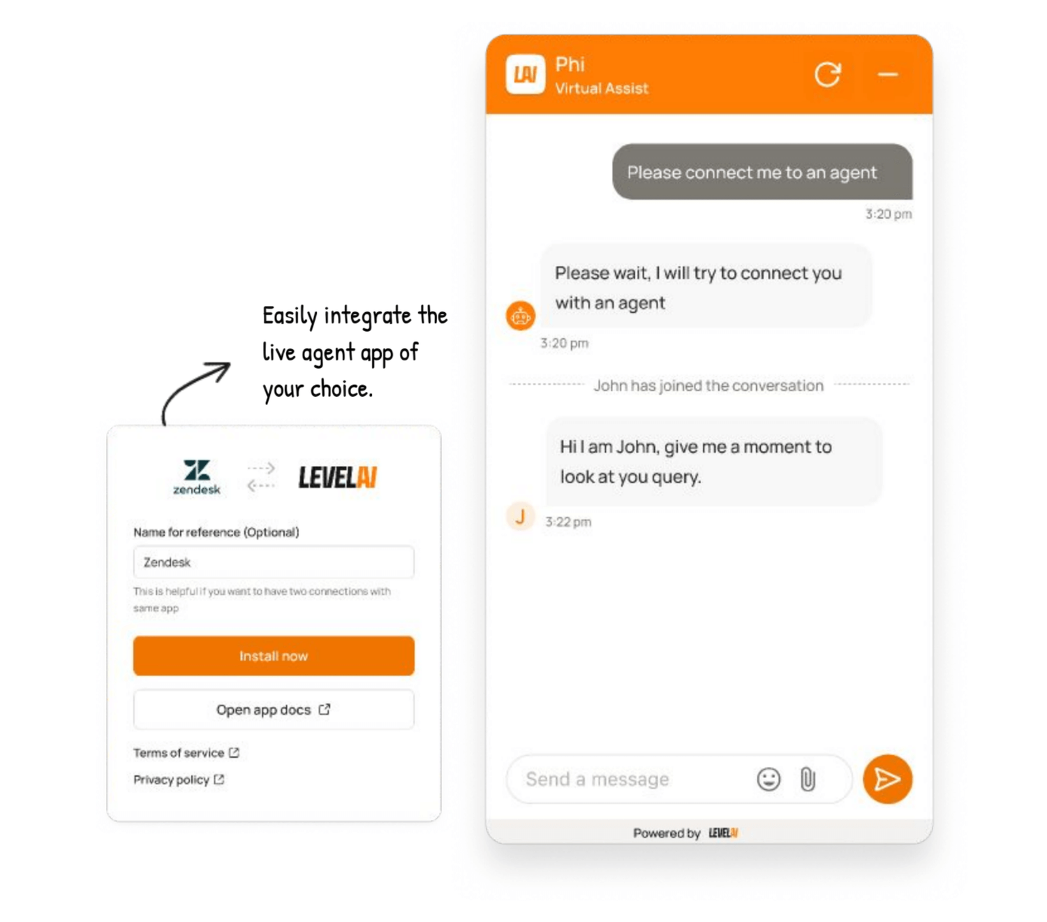 Easily integrate the live agent app of your choice
